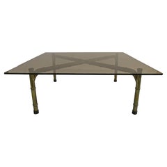 Vintage Brass Faux Bamboo Coffee Table 1960 French
