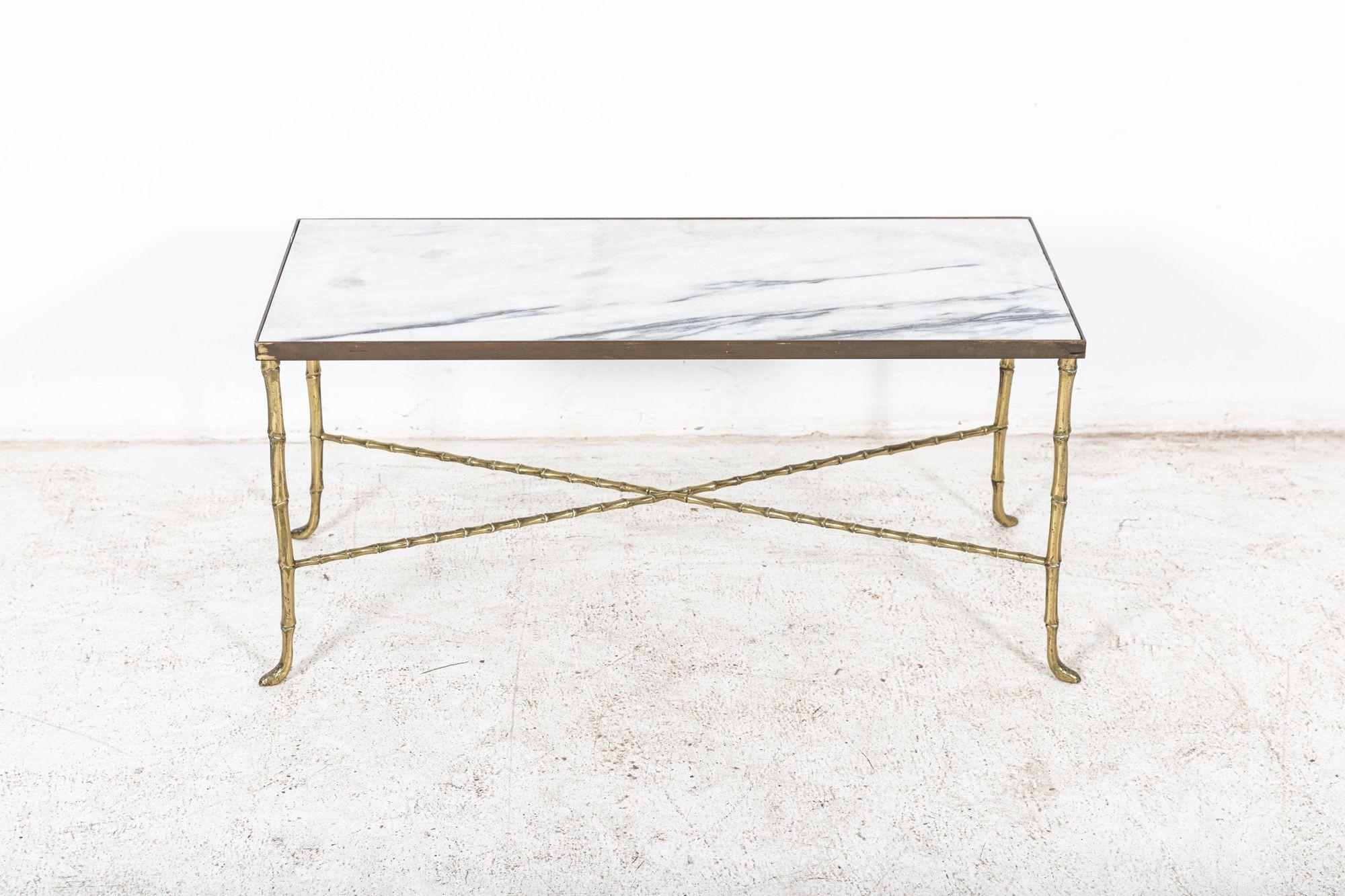 Brass Faux Bamboo Coffee Table For Sale 5