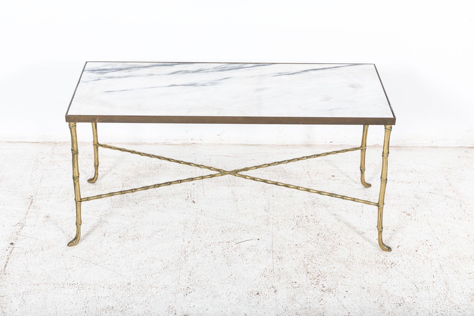 French Brass Faux Bamboo Coffee Table For Sale