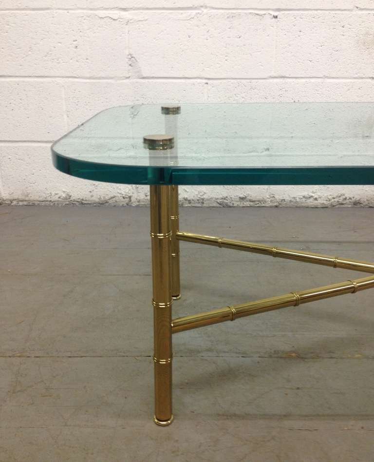 Mid-Century Modern Brass Faux Bamboo Coffee Table For Sale