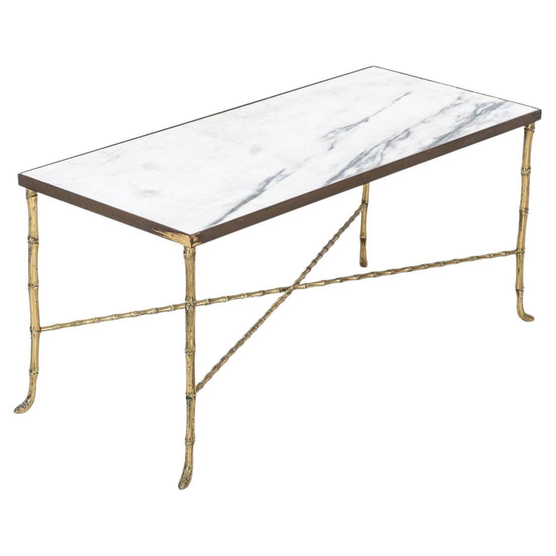 Brass Faux Bamboo Coffee Table For Sale