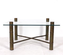 Brass Faux Bamboo Coffee Table Mid Century Chinoiserie Design 32" width x 17" he