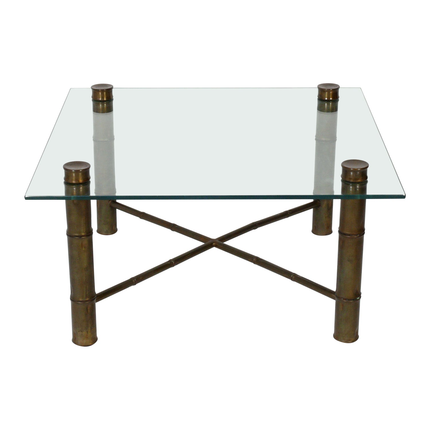 Table basse en laiton et faux bambou Design/One du milieu du siècle 32" de largeur x 17" de hauteur