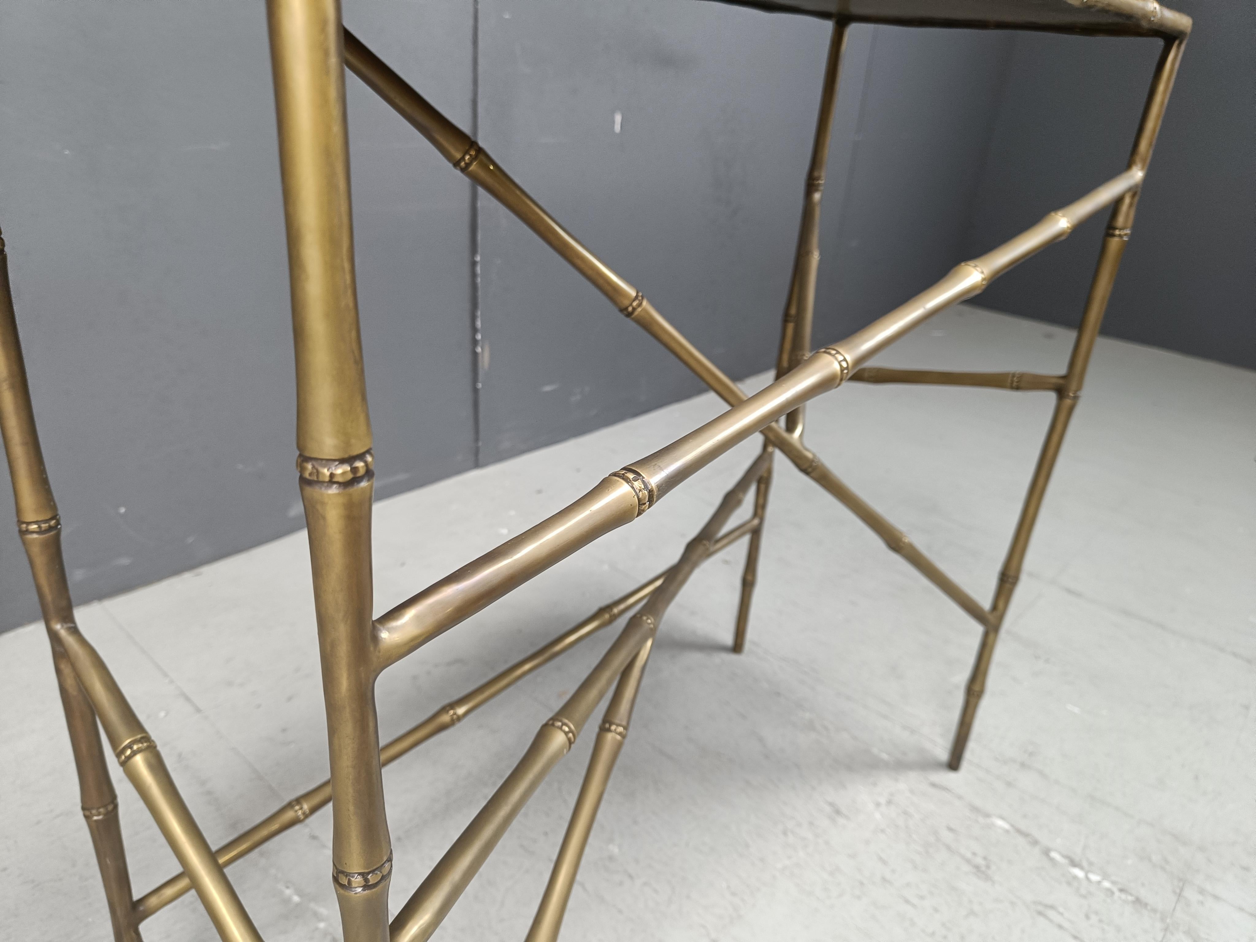 brass faux bamboo console table, 1970s 4