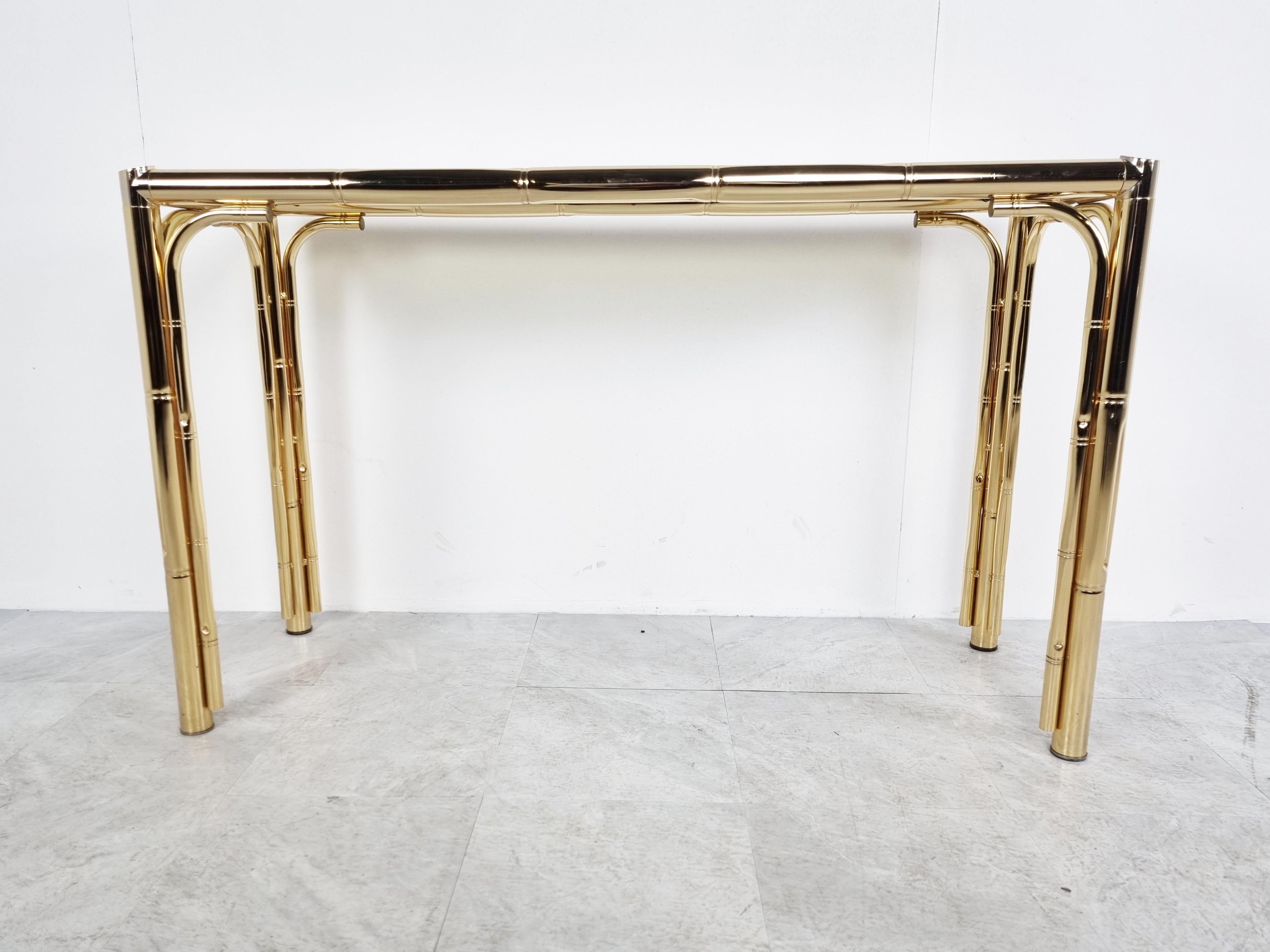 Hollywood Regency Brass Faux Bamboo Console Table, 1970s