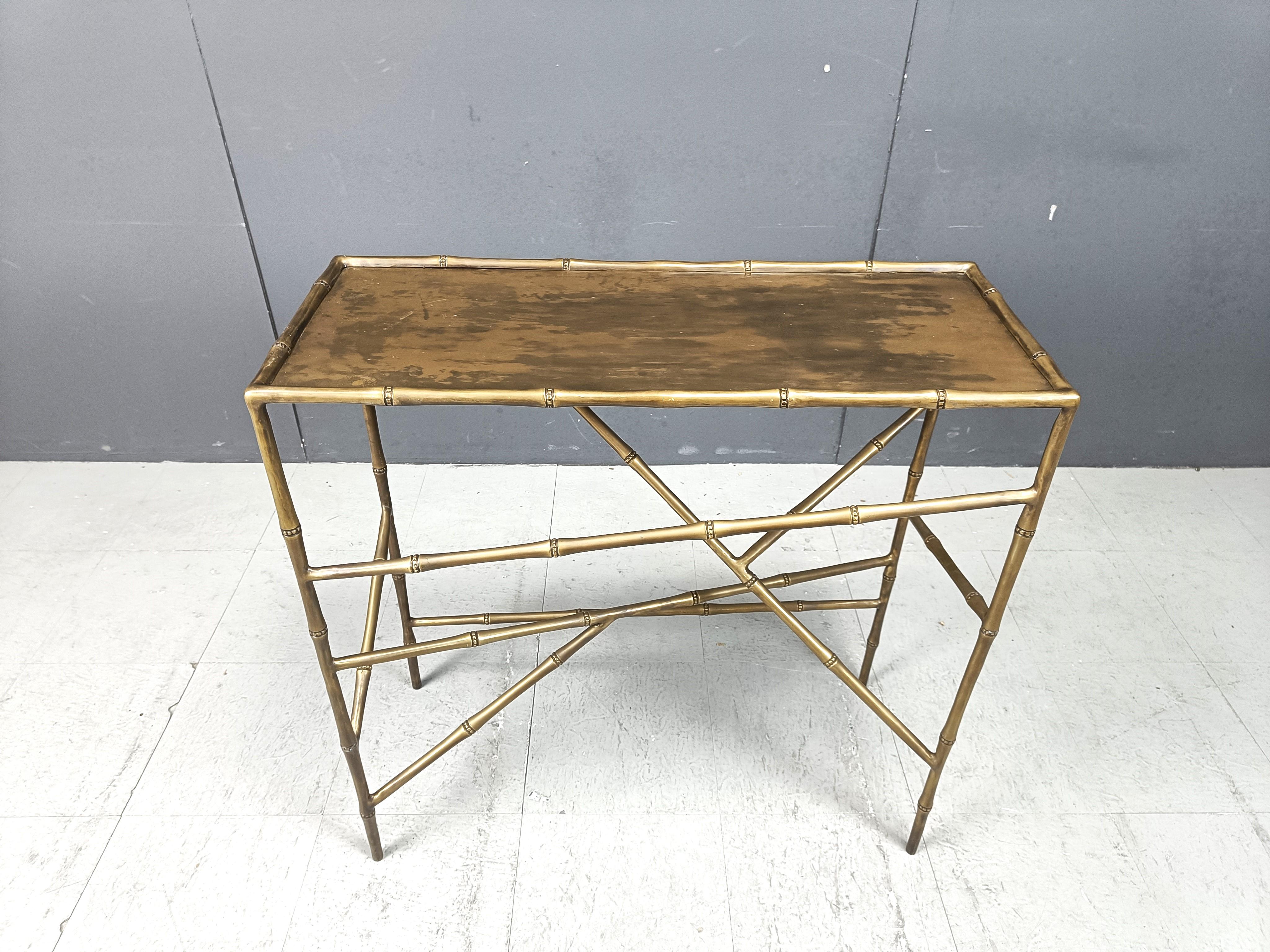 Hollywood Regency brass faux bamboo console table, 1970s