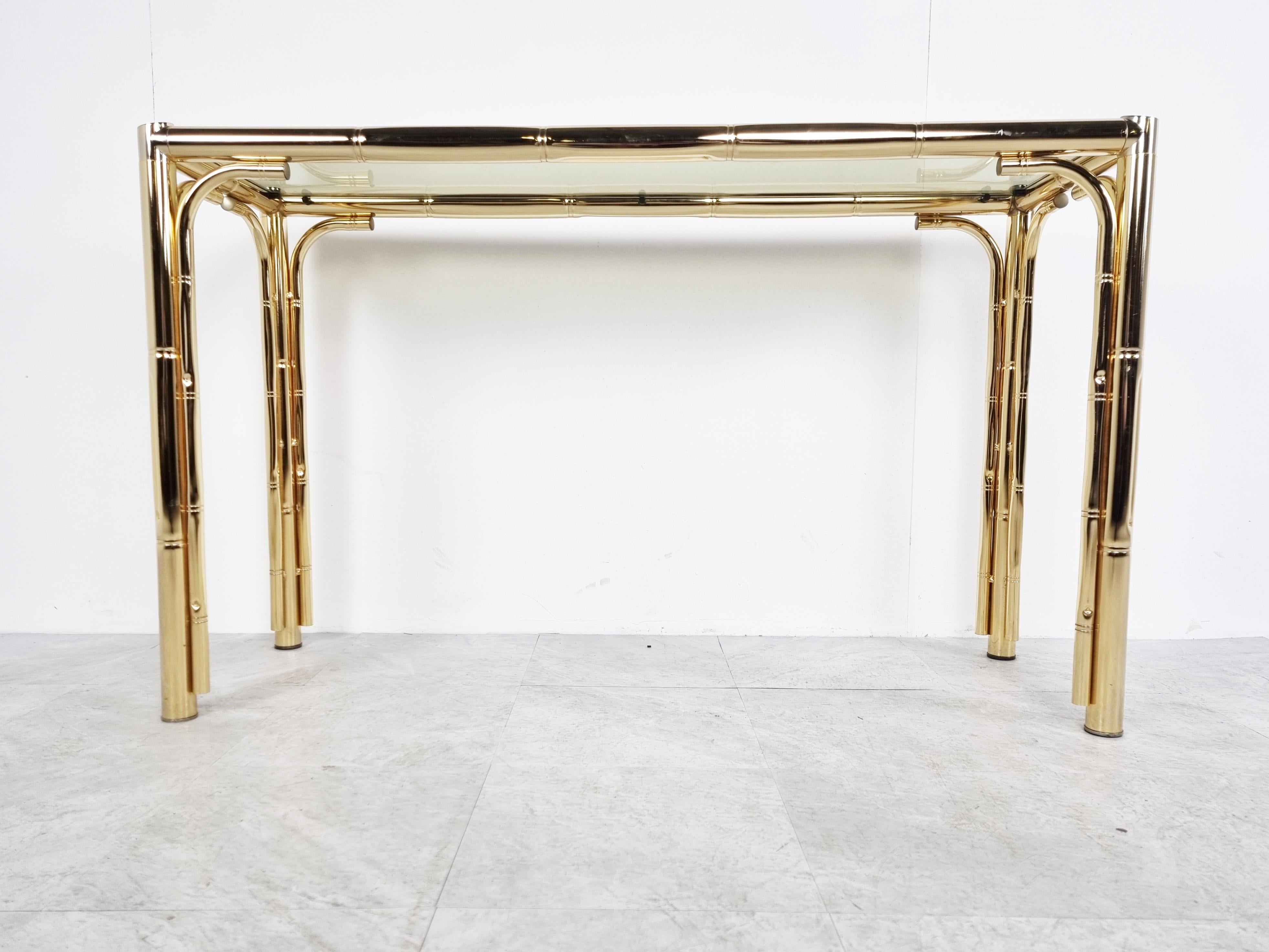 Belgian Brass Faux Bamboo Console Table, 1970s