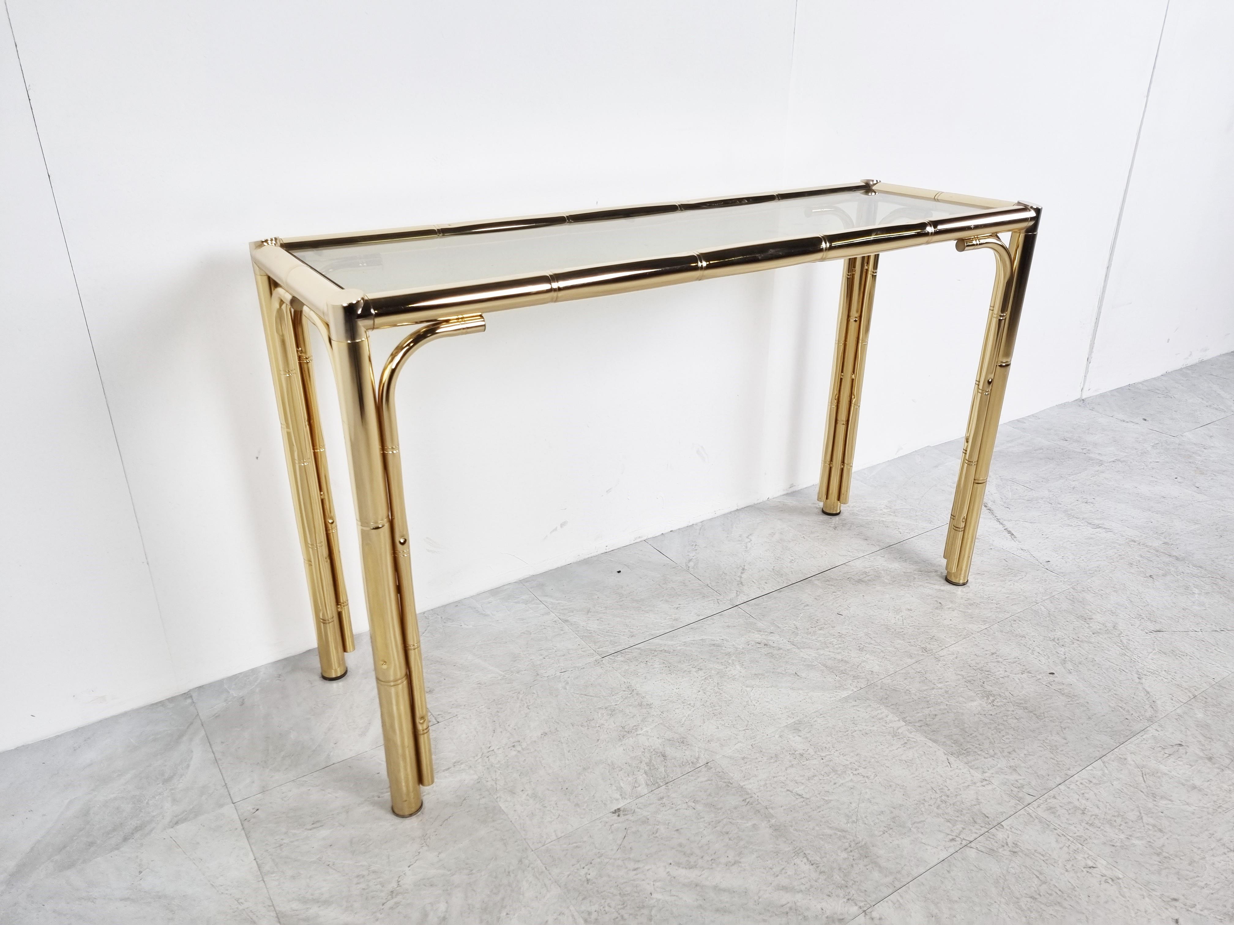 Brass Faux Bamboo Console Table, 1970s In Good Condition In Leuven, Vlaams Gewest