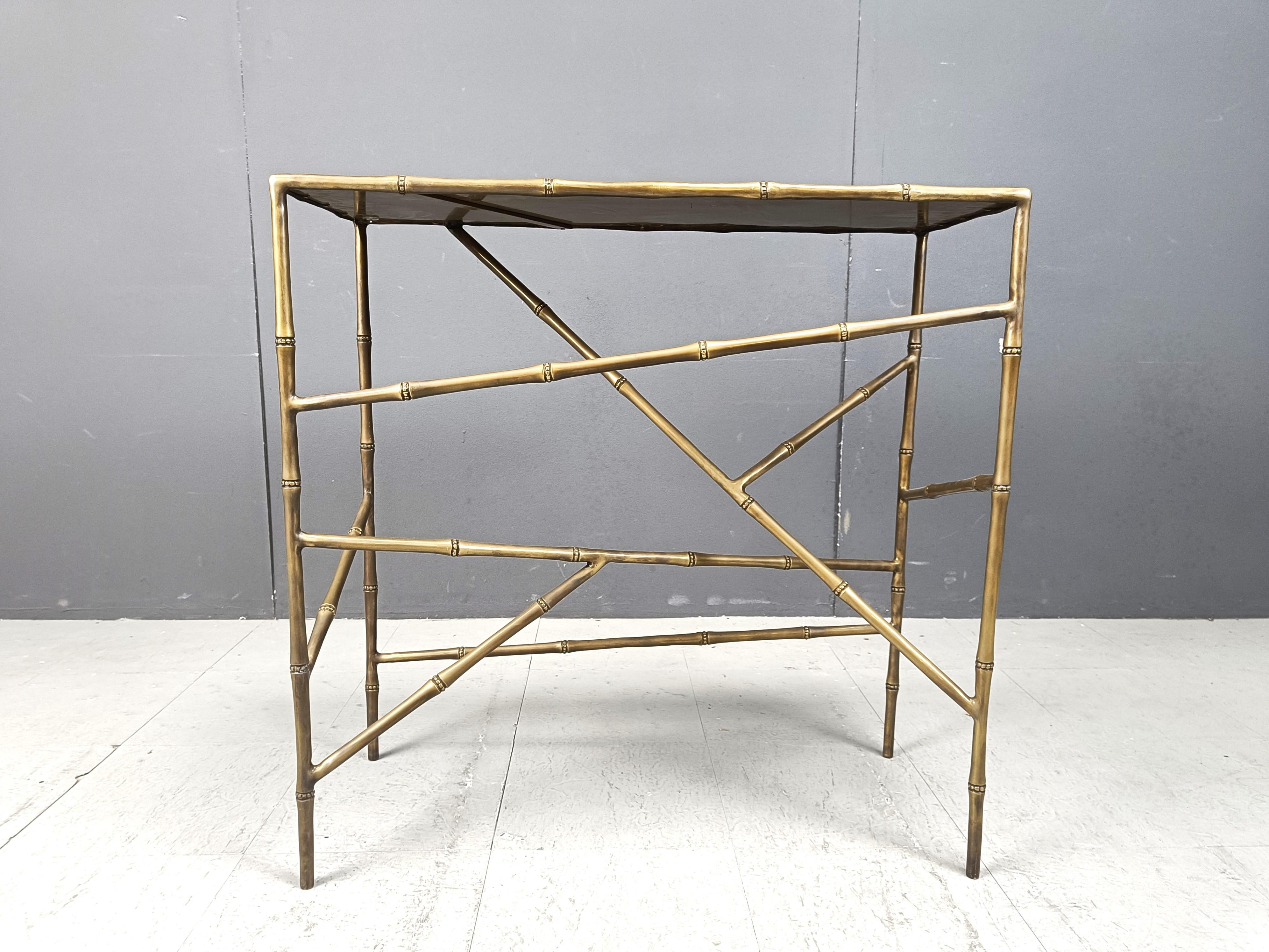 brass faux bamboo console table, 1970s In Good Condition In Leuven, Vlaams Gewest
