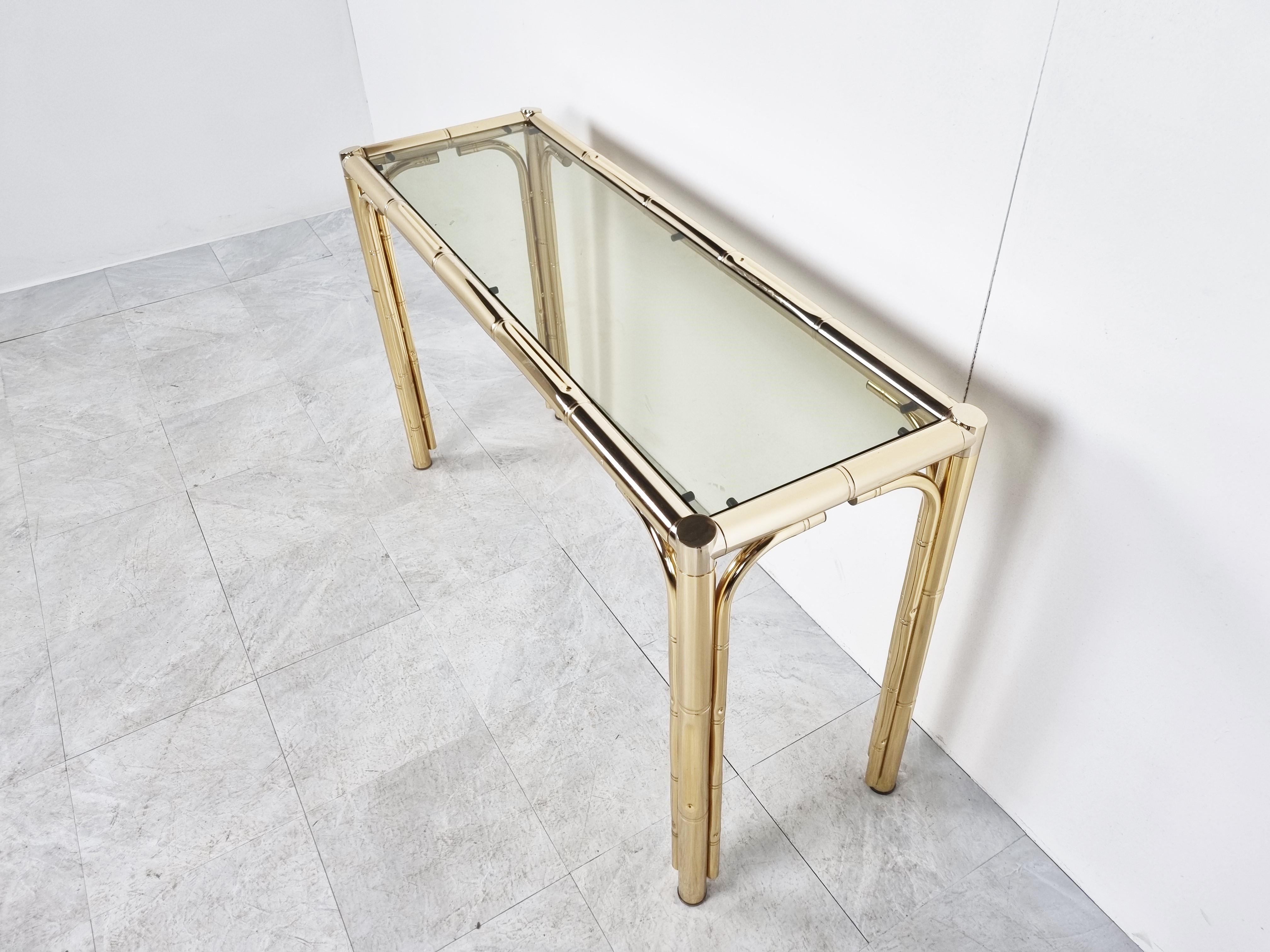 Brass Faux Bamboo Console Table, 1970s 1