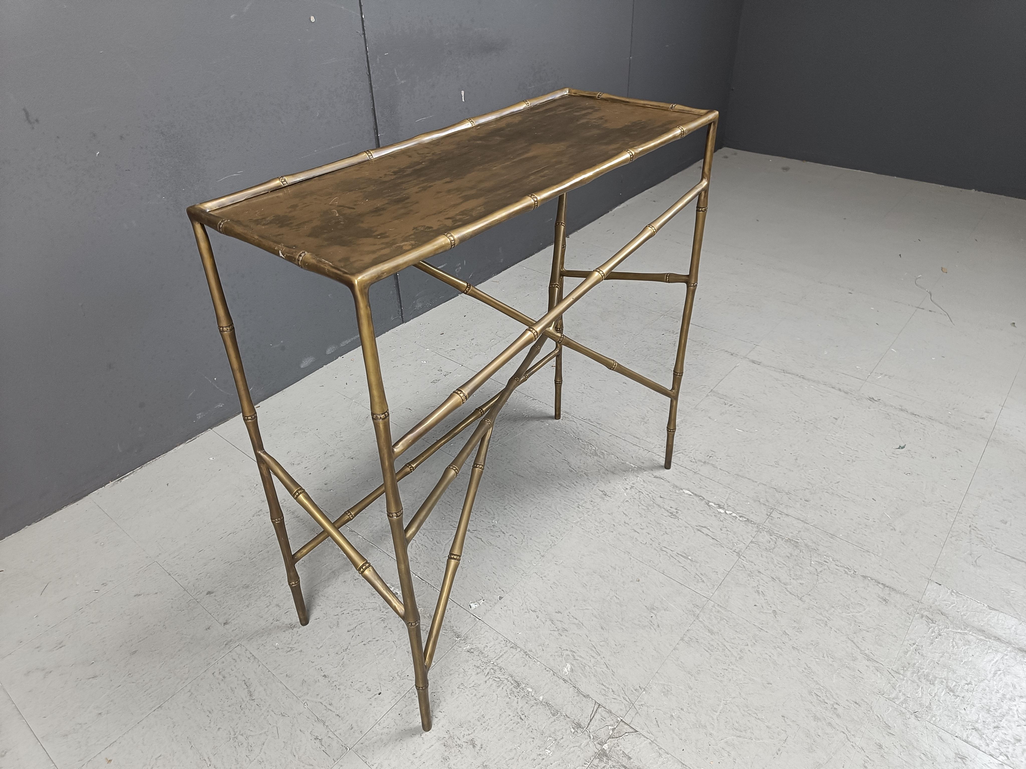 brass faux bamboo console table, 1970s 2