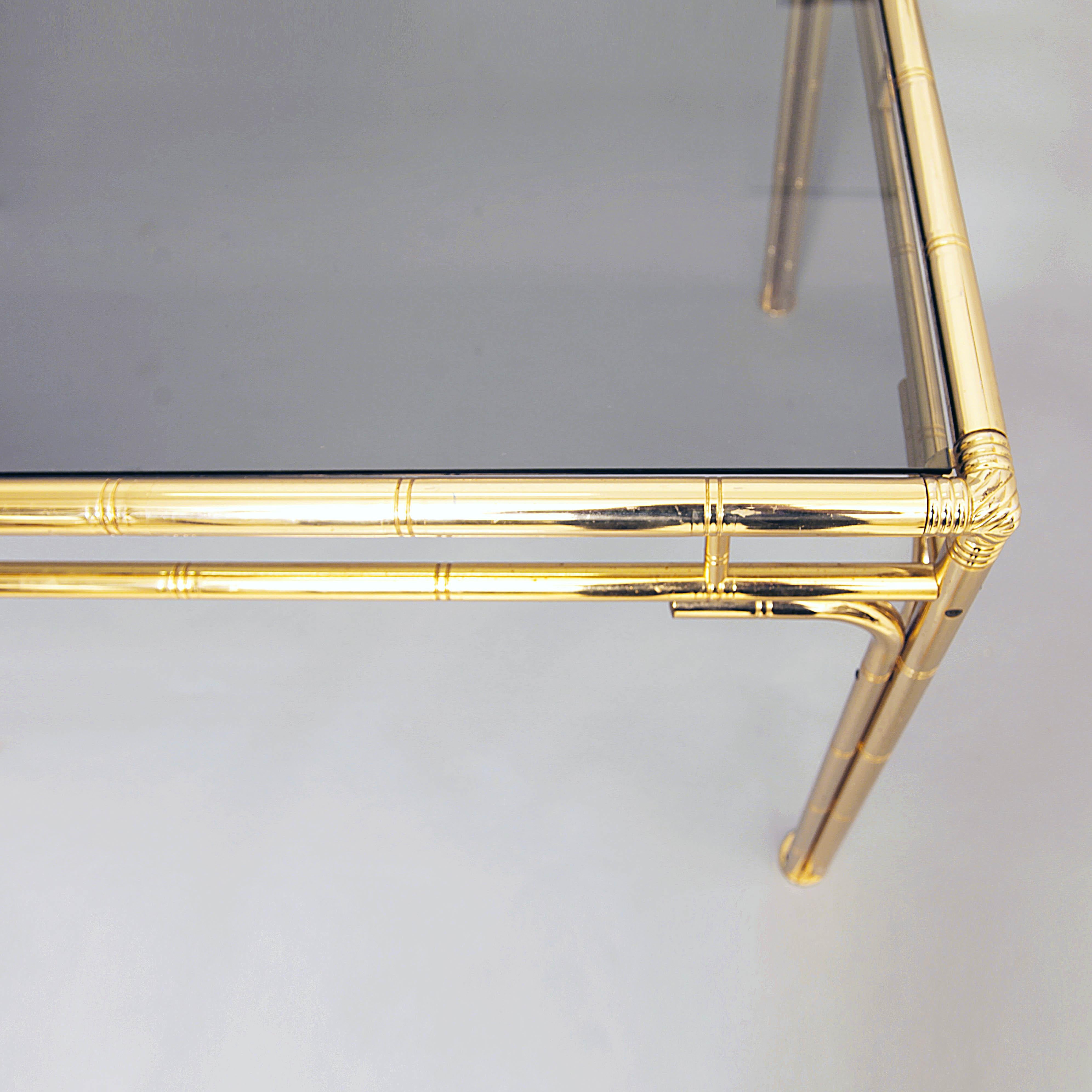 Fin du 20e siècle Table de salle à manger en laiton et faux bambou Hollywood Regency Vintage 1970s Midcentury en vente