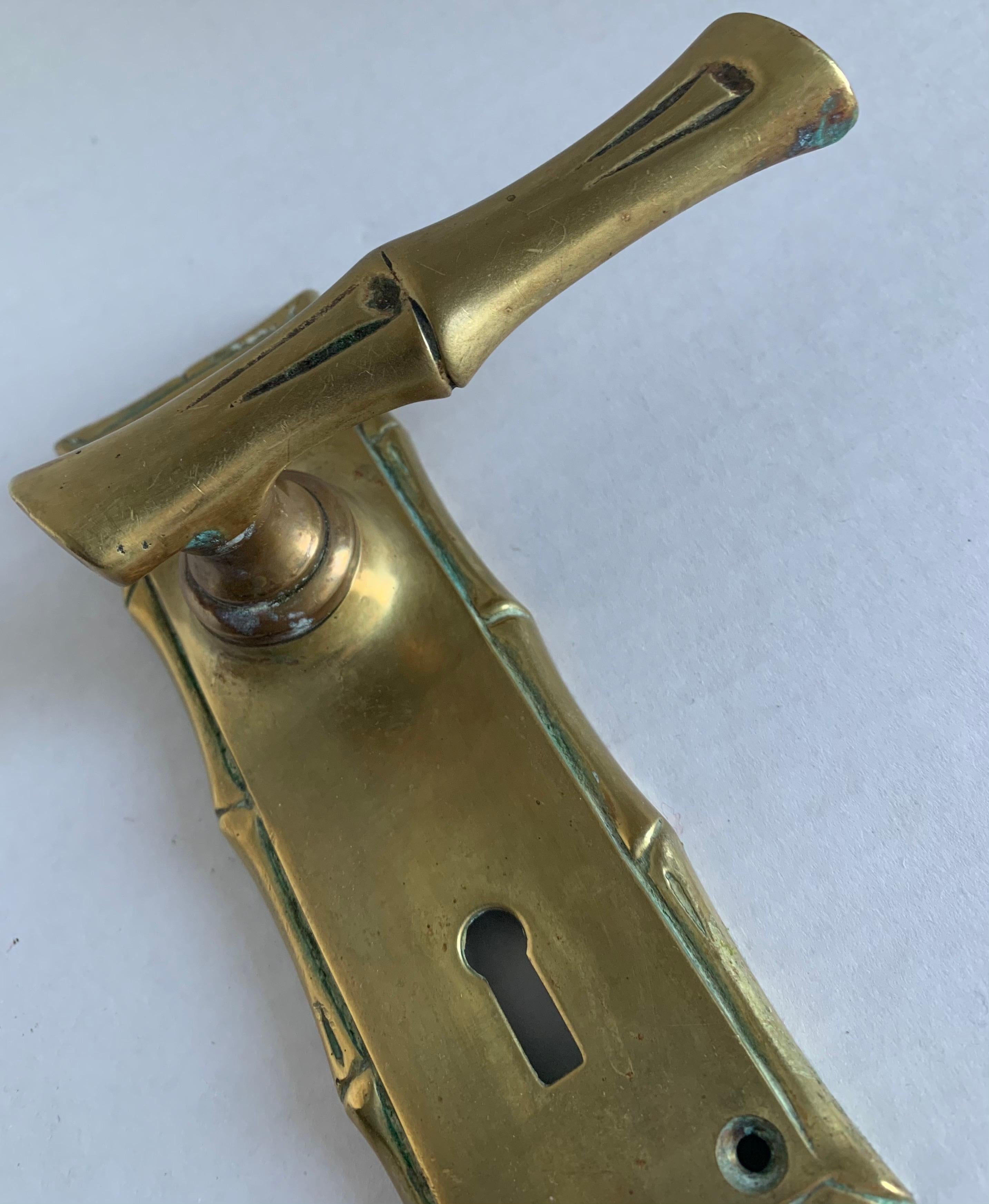 Brass Faux Bamboo Door Handle In Good Condition In Stamford, CT