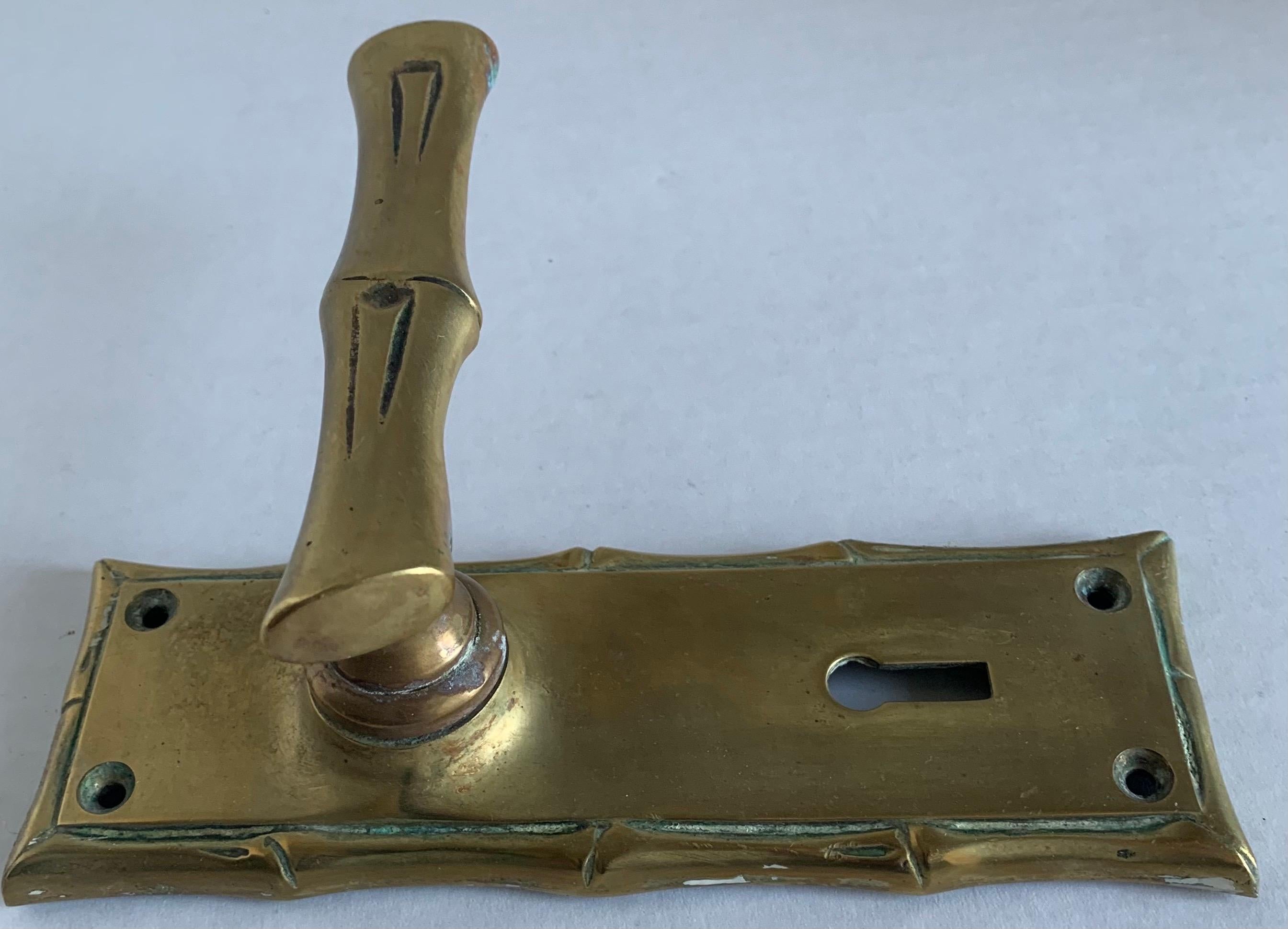 20th Century Brass Faux Bamboo Door Handle