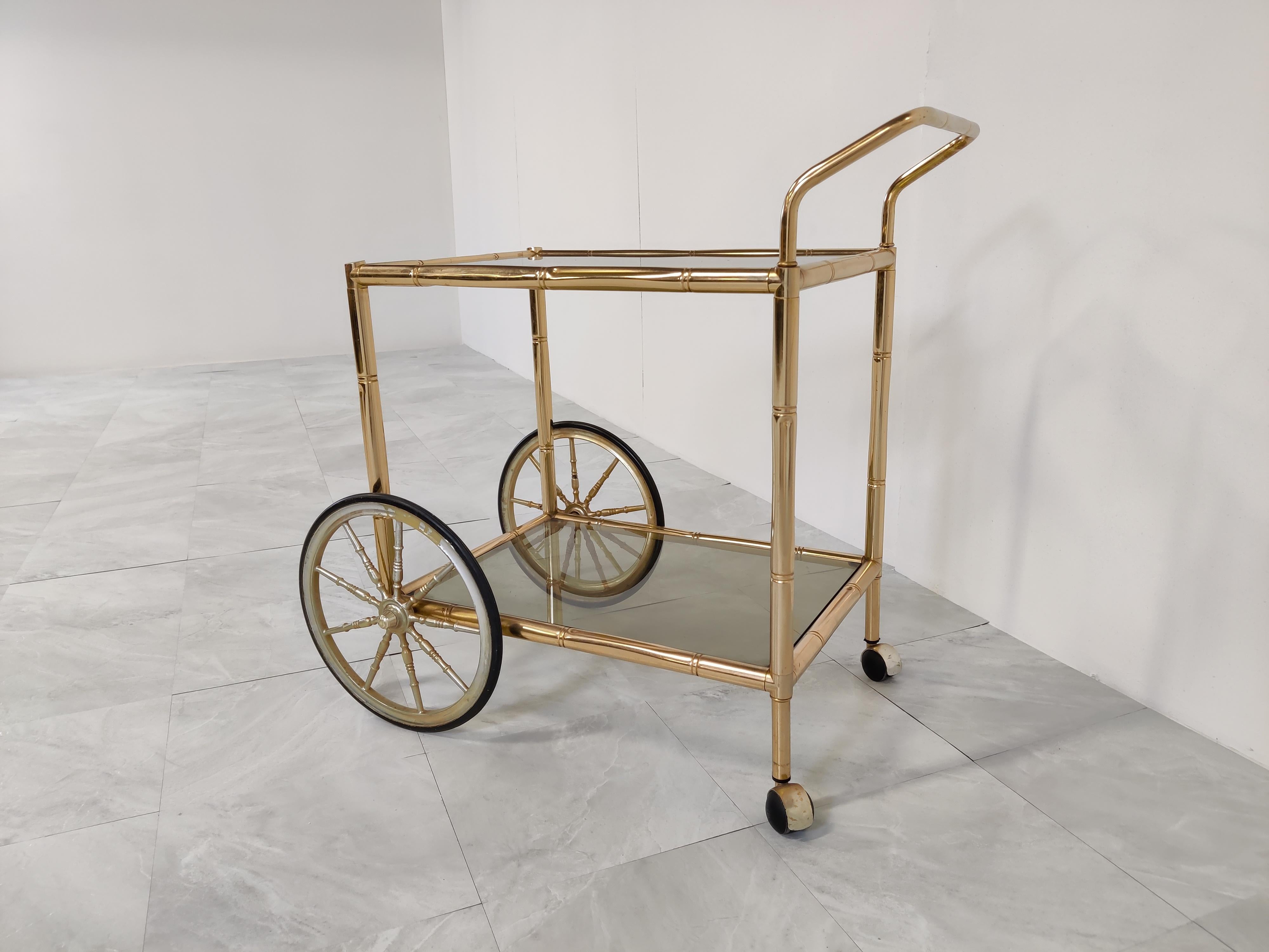 Brass Faux Bamboo Drinks Trolley, 1970s In Good Condition For Sale In HEVERLEE, BE