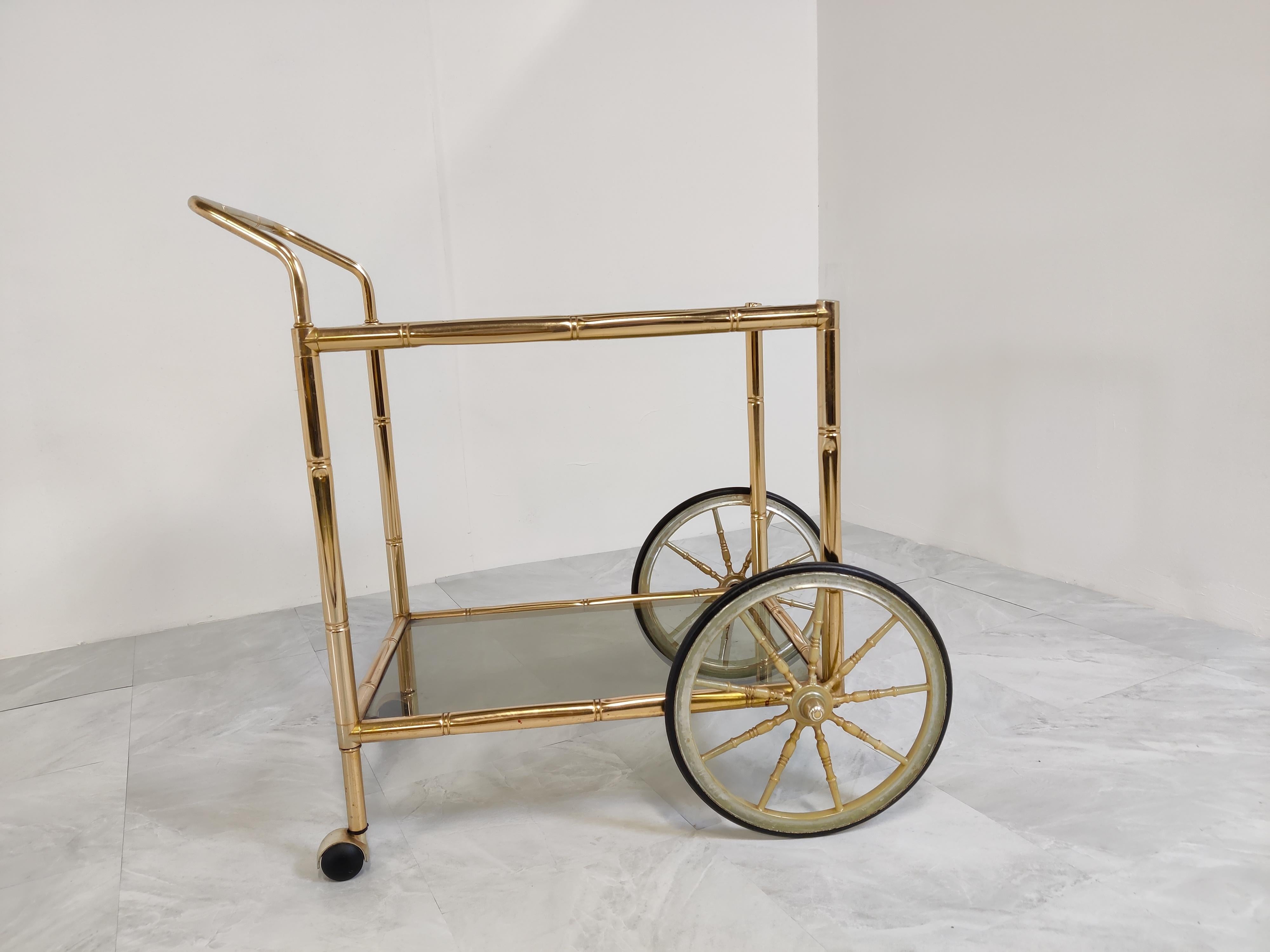 Late 20th Century Brass Faux Bamboo Drinks Trolley, 1970s For Sale