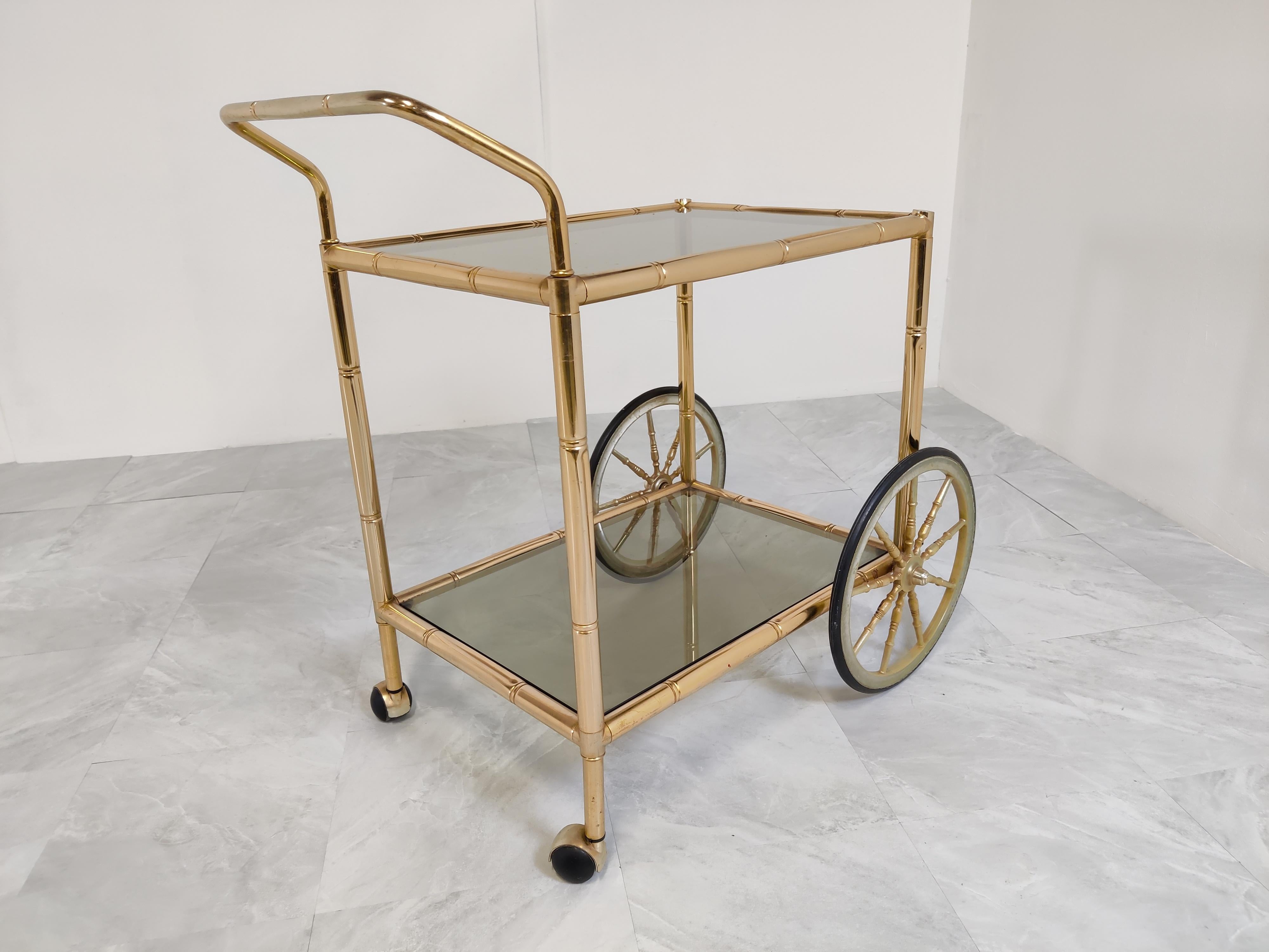 Brass Faux Bamboo Drinks Trolley, 1970s For Sale 1