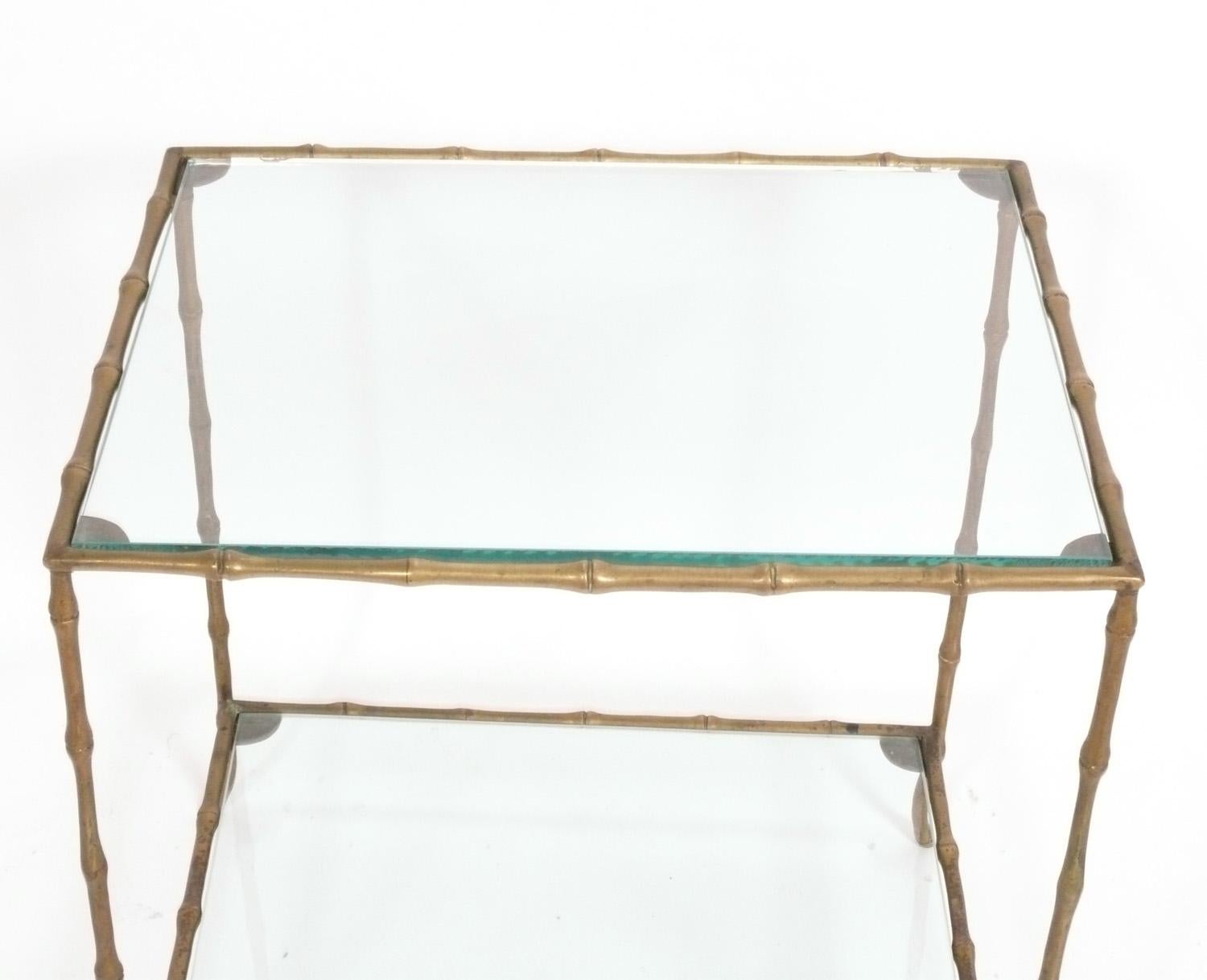 Hollywood Regency Brass Faux Bamboo End Table  For Sale