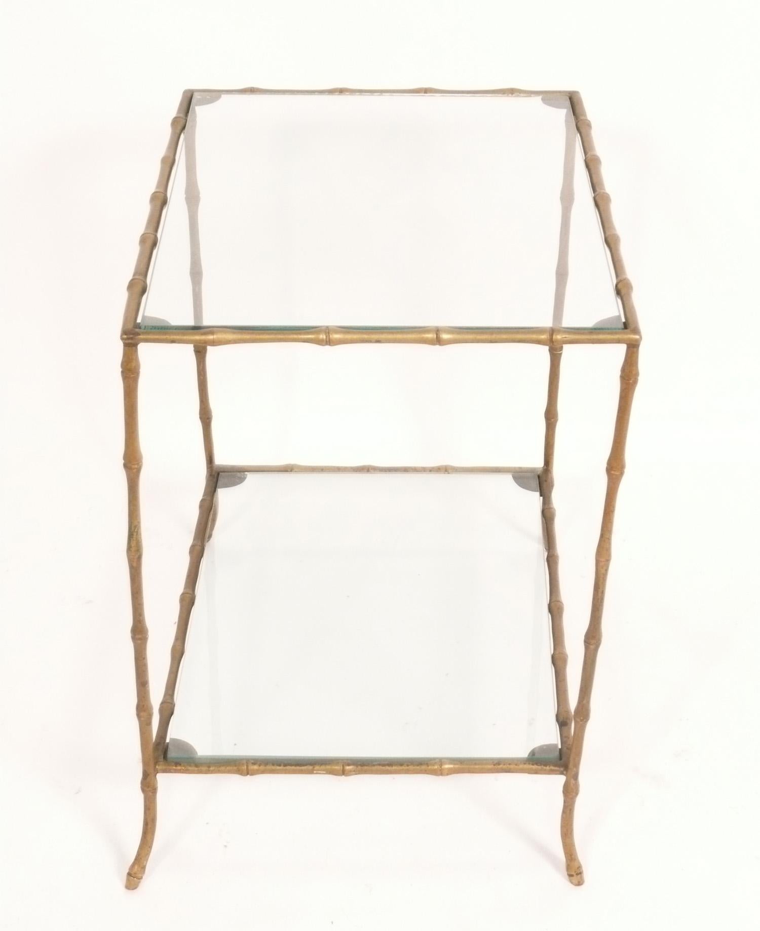 French Brass Faux Bamboo End Table  For Sale
