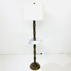 Brass Faux Bamboo Floor Lamp with Attached Marble Table