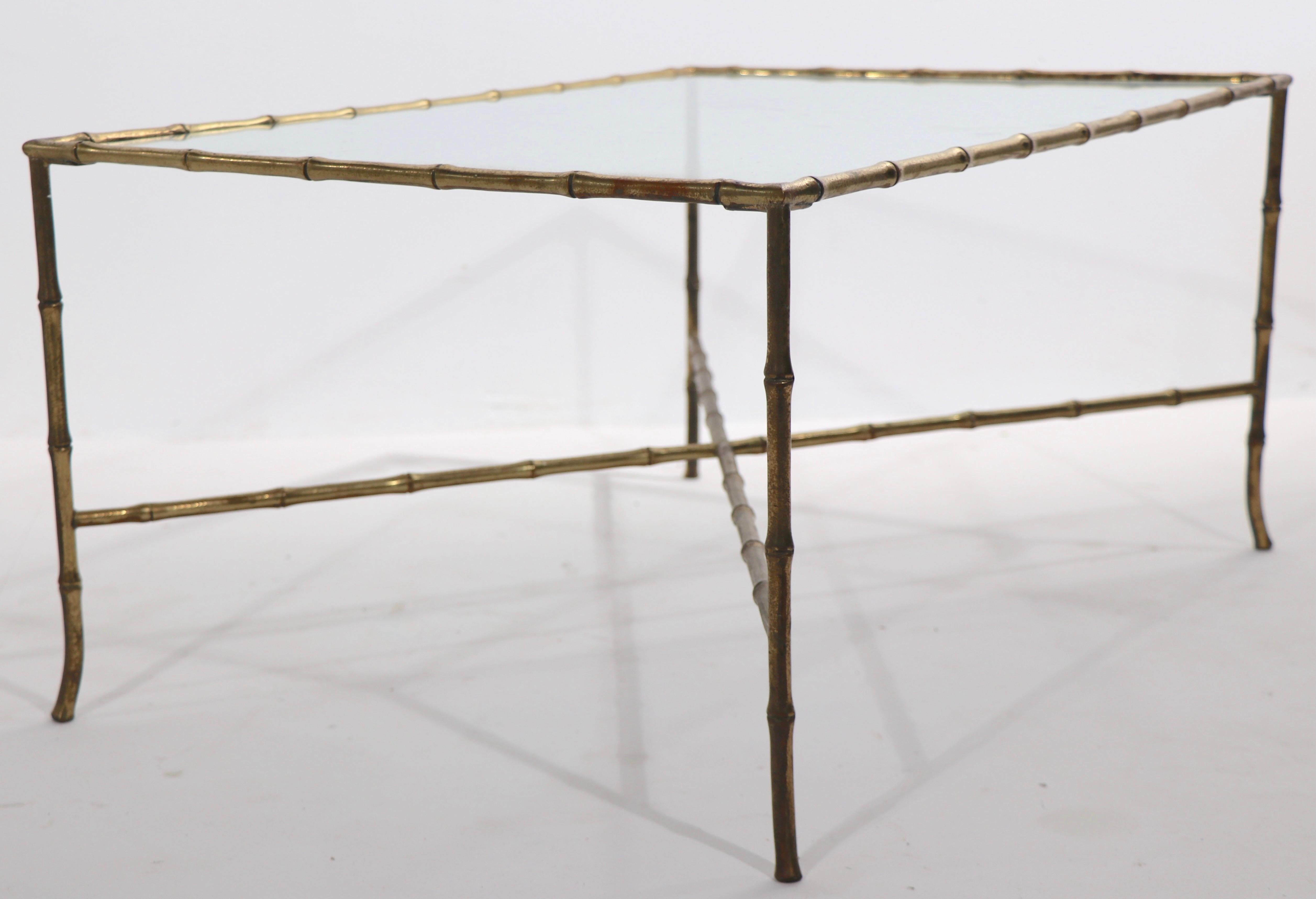 Brass Faux Bamboo Glass Top Coffee Table 4