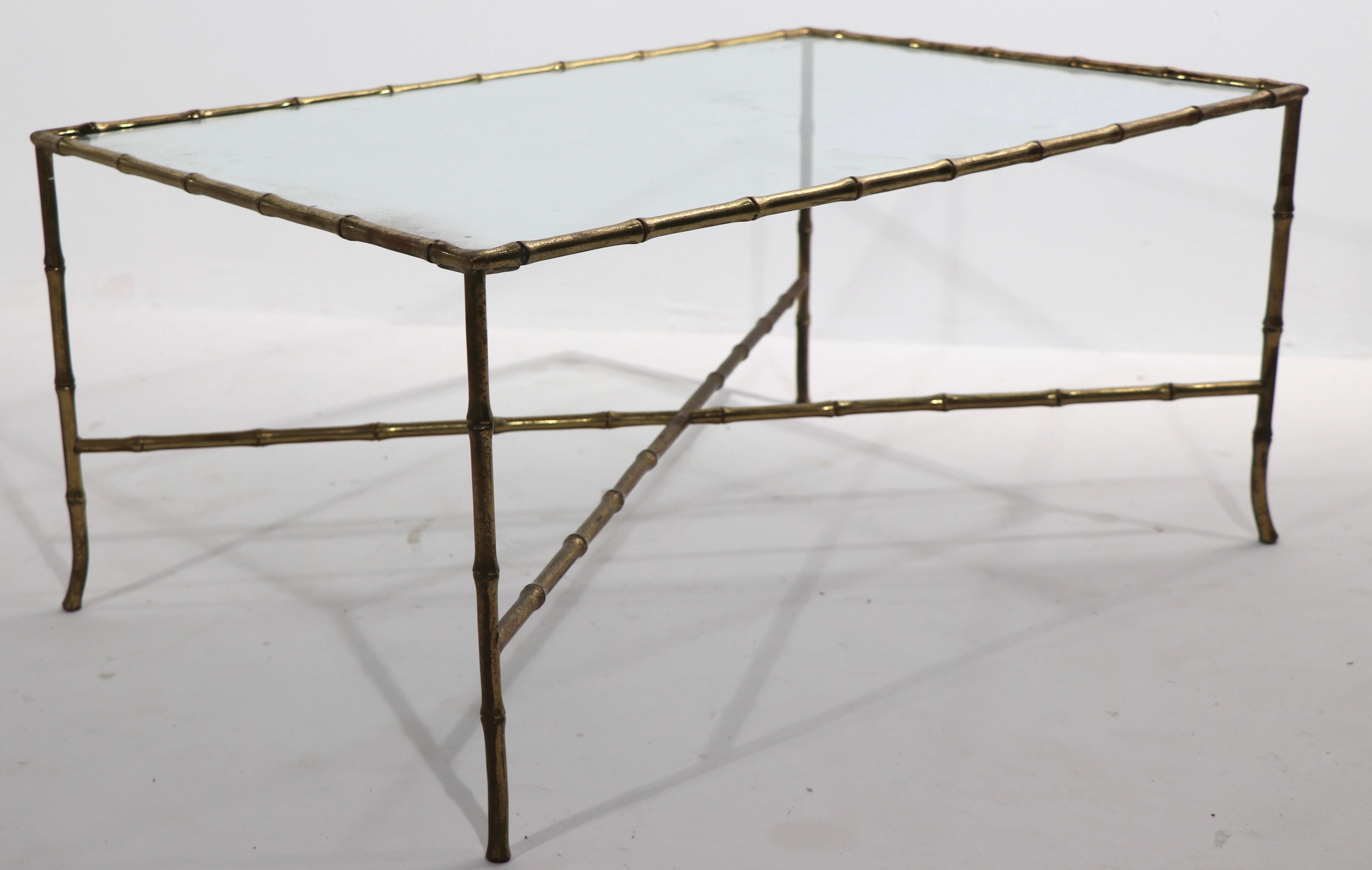Brass Faux Bamboo Glass Top Coffee Table 3