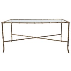 Brass Faux Bamboo Glass Top Coffee Table