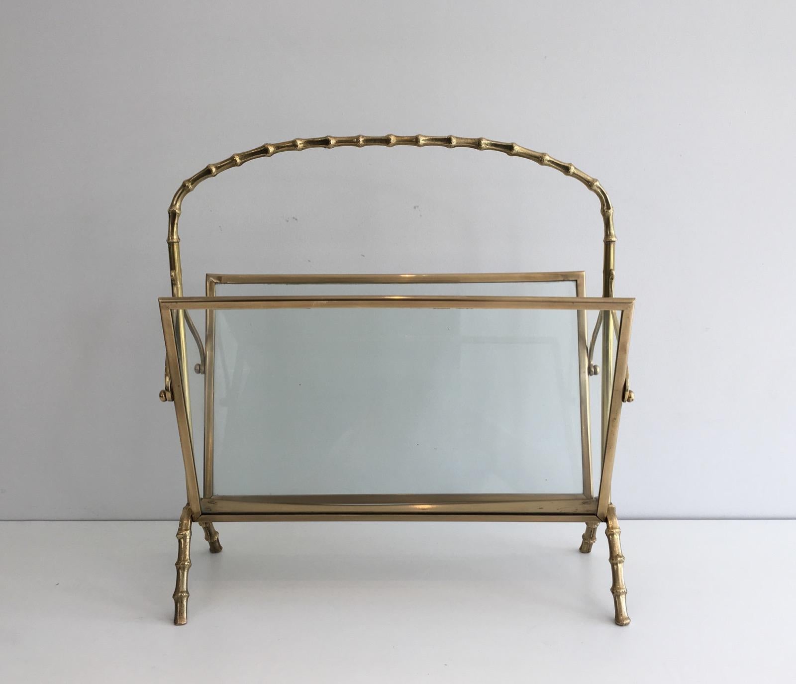 Brass Faux-Bamboo Magazine Rack by Maison Baguès For Sale 7