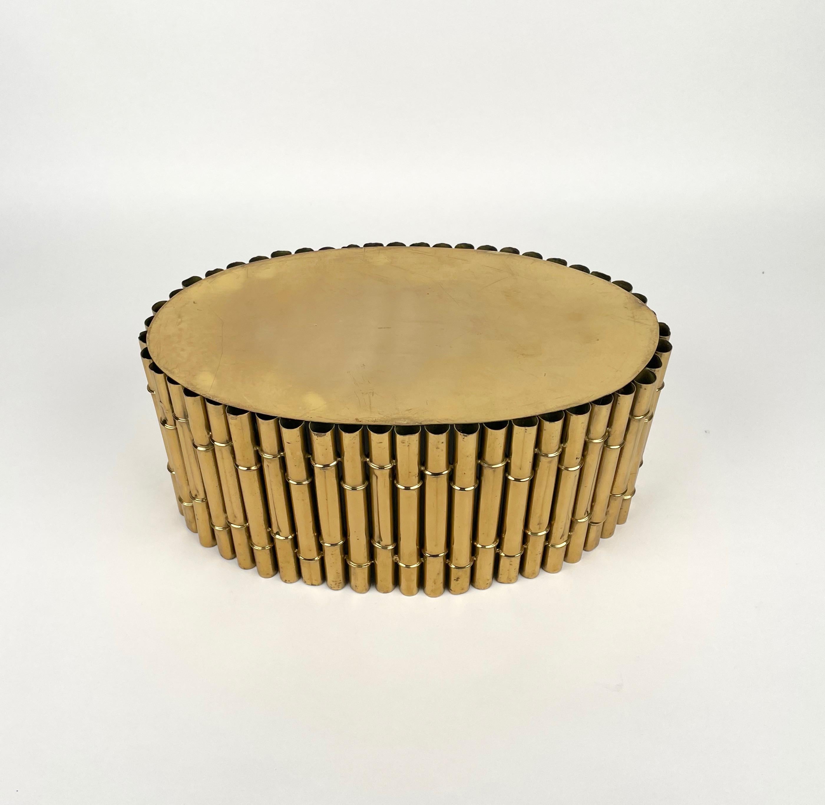 Brass Faux Bamboo Magazine Rack or Basket, by Bottega Gadda, Italy 1970s For Sale 7