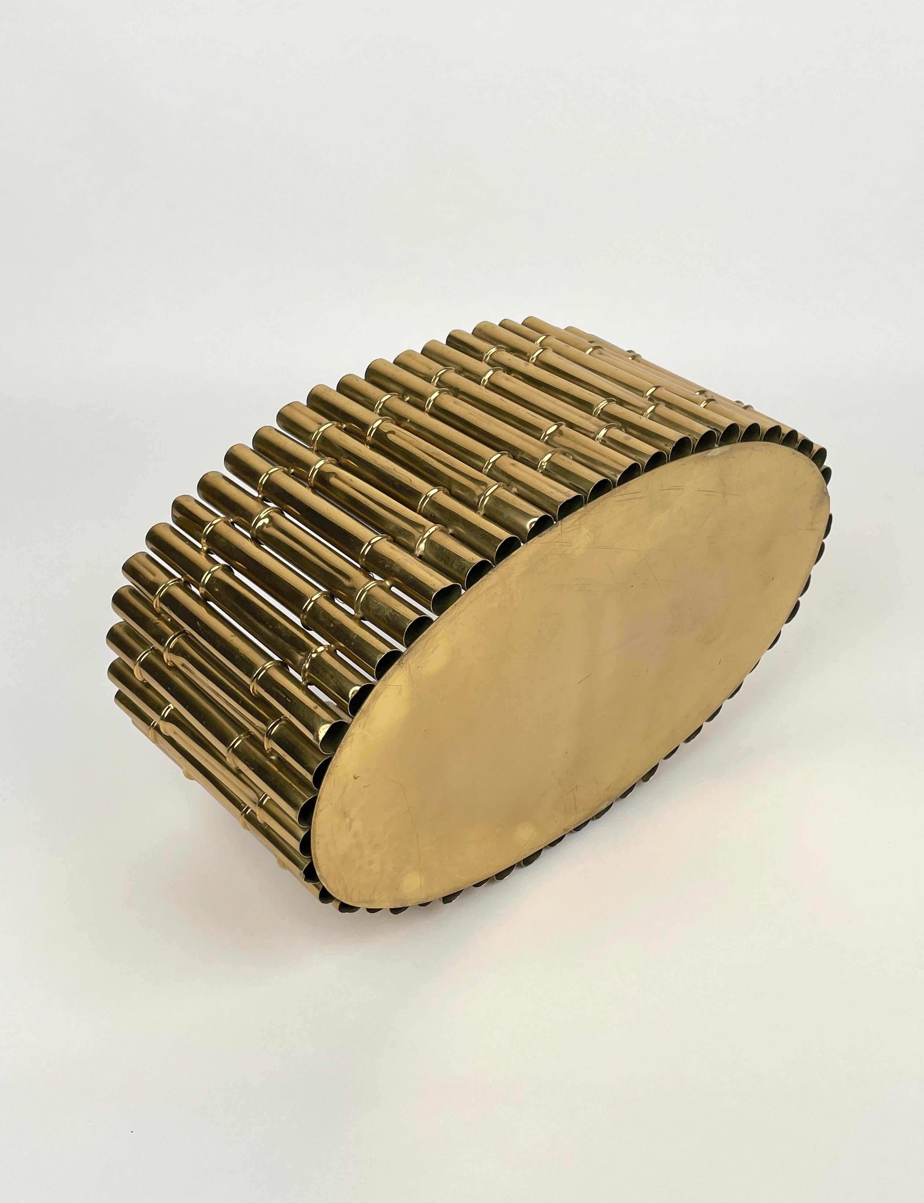 Brass Faux Bamboo Magazine Rack or Basket, by Bottega Gadda, Italy 1970s For Sale 8