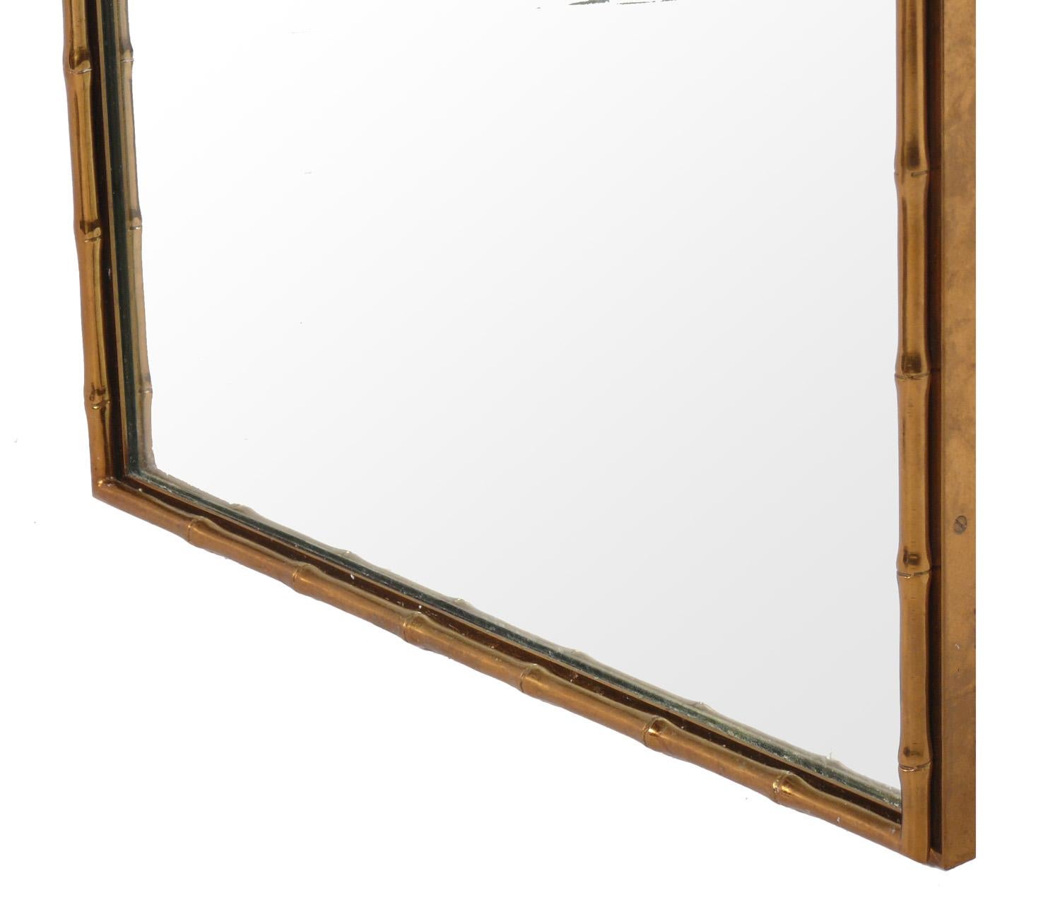Chinoiserie Brass Faux Bamboo Mirror 