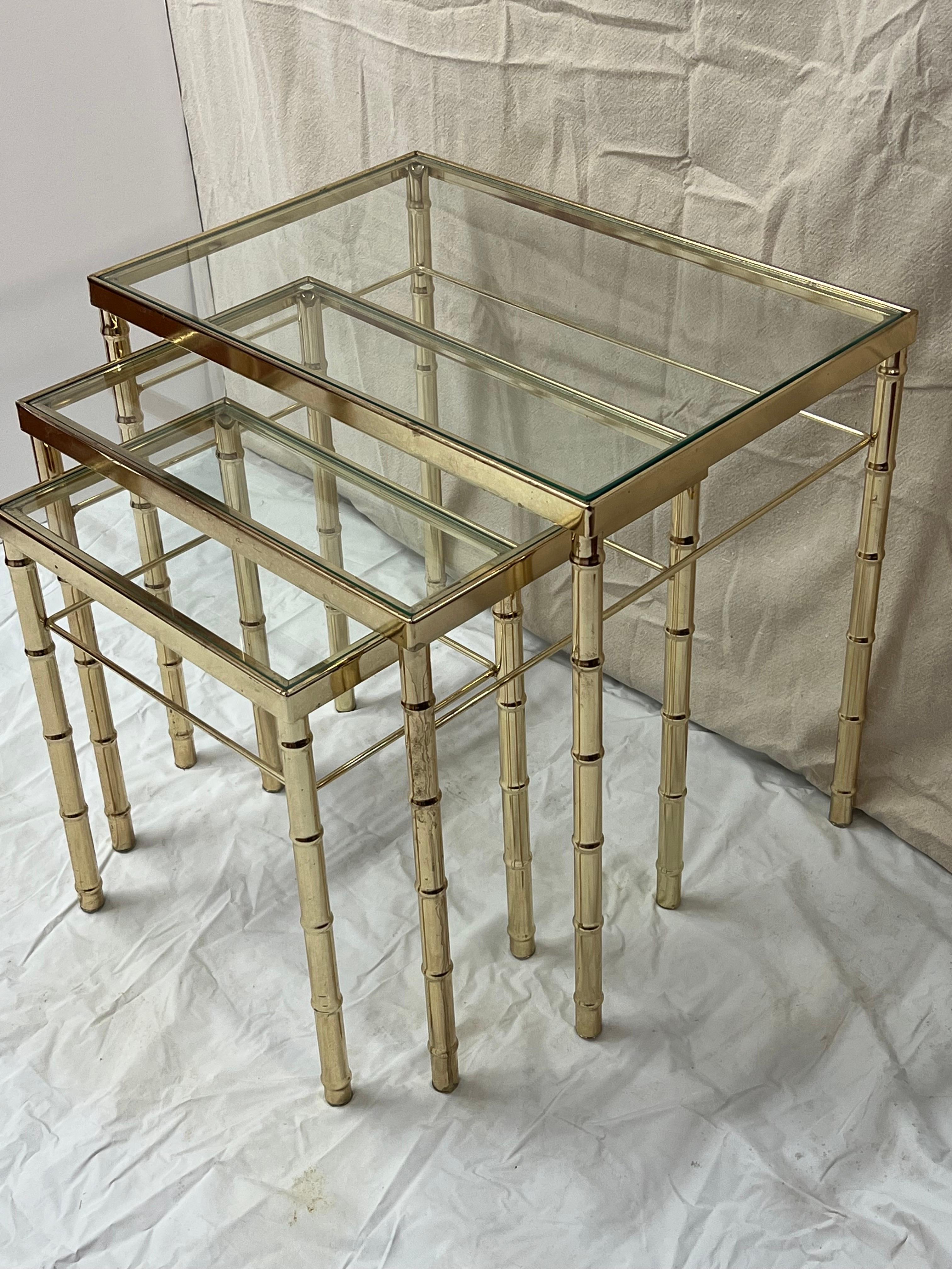 Brass Faux Bamboo Nesting Table Set For Sale 5