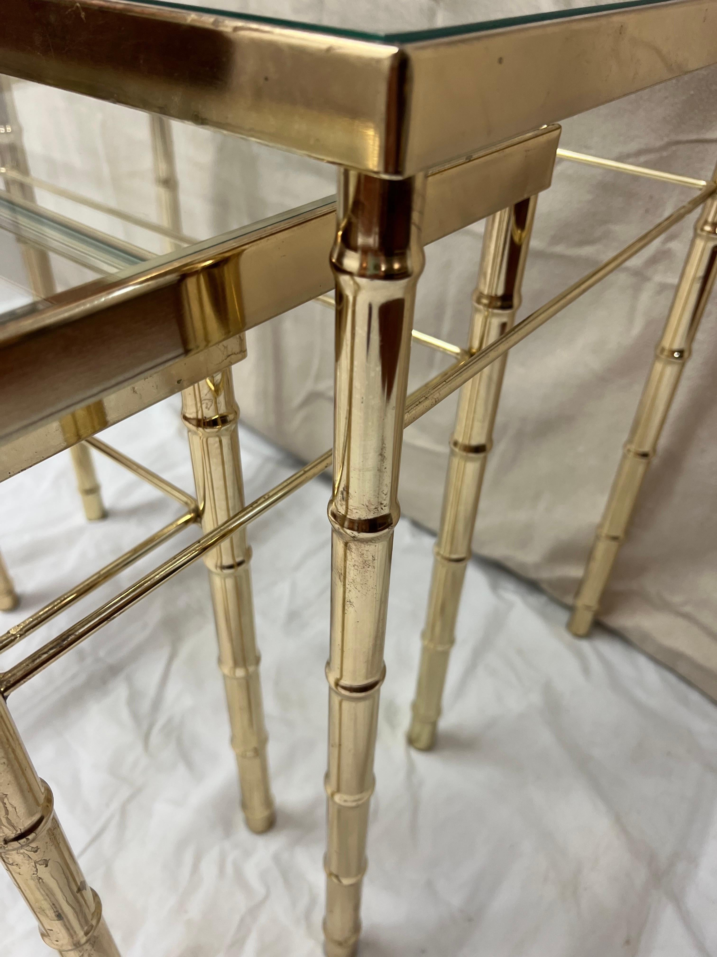 Brass Faux Bamboo Nesting Table Set For Sale 6