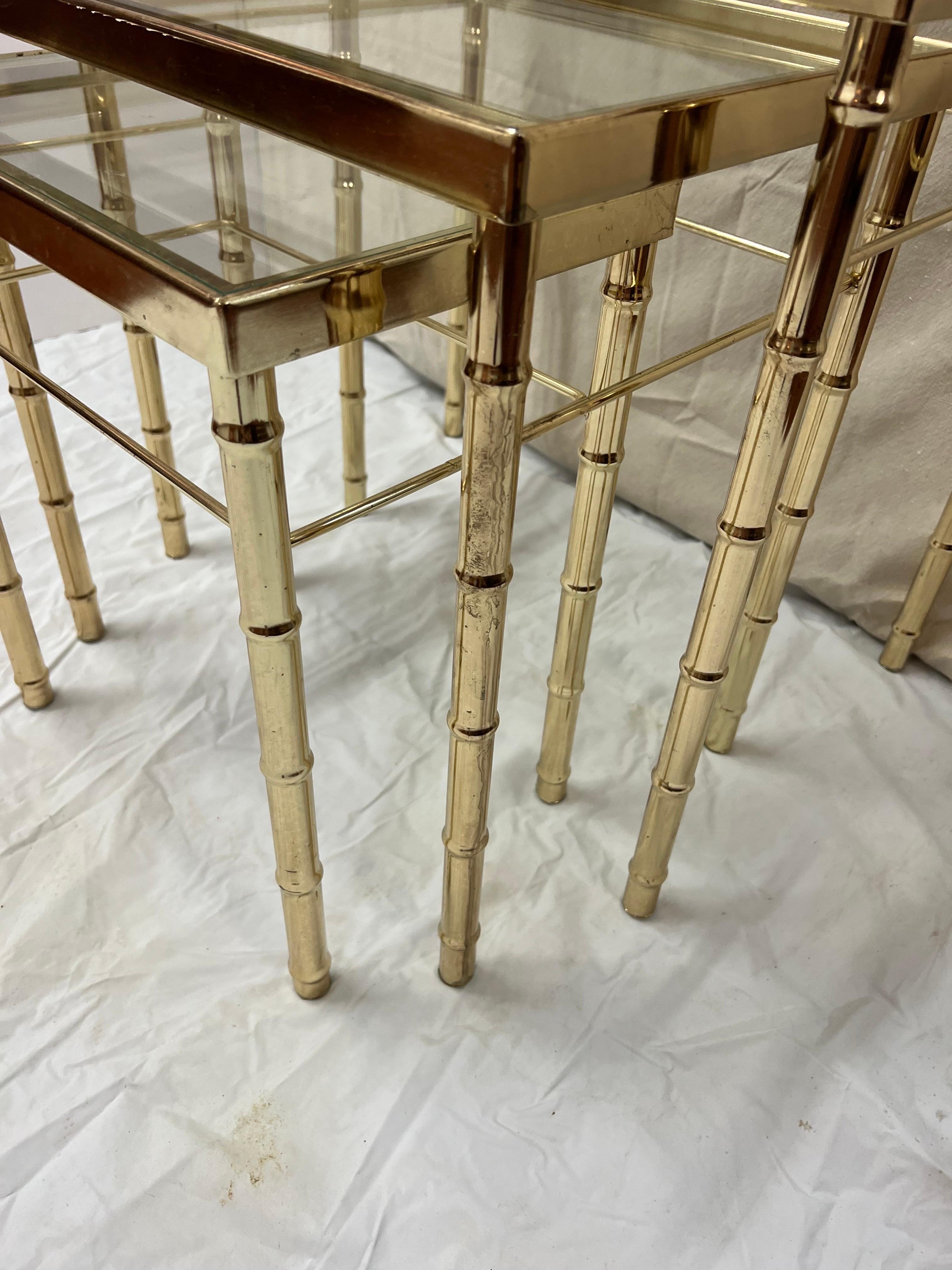 Brass Faux Bamboo Nesting Table Set For Sale 8