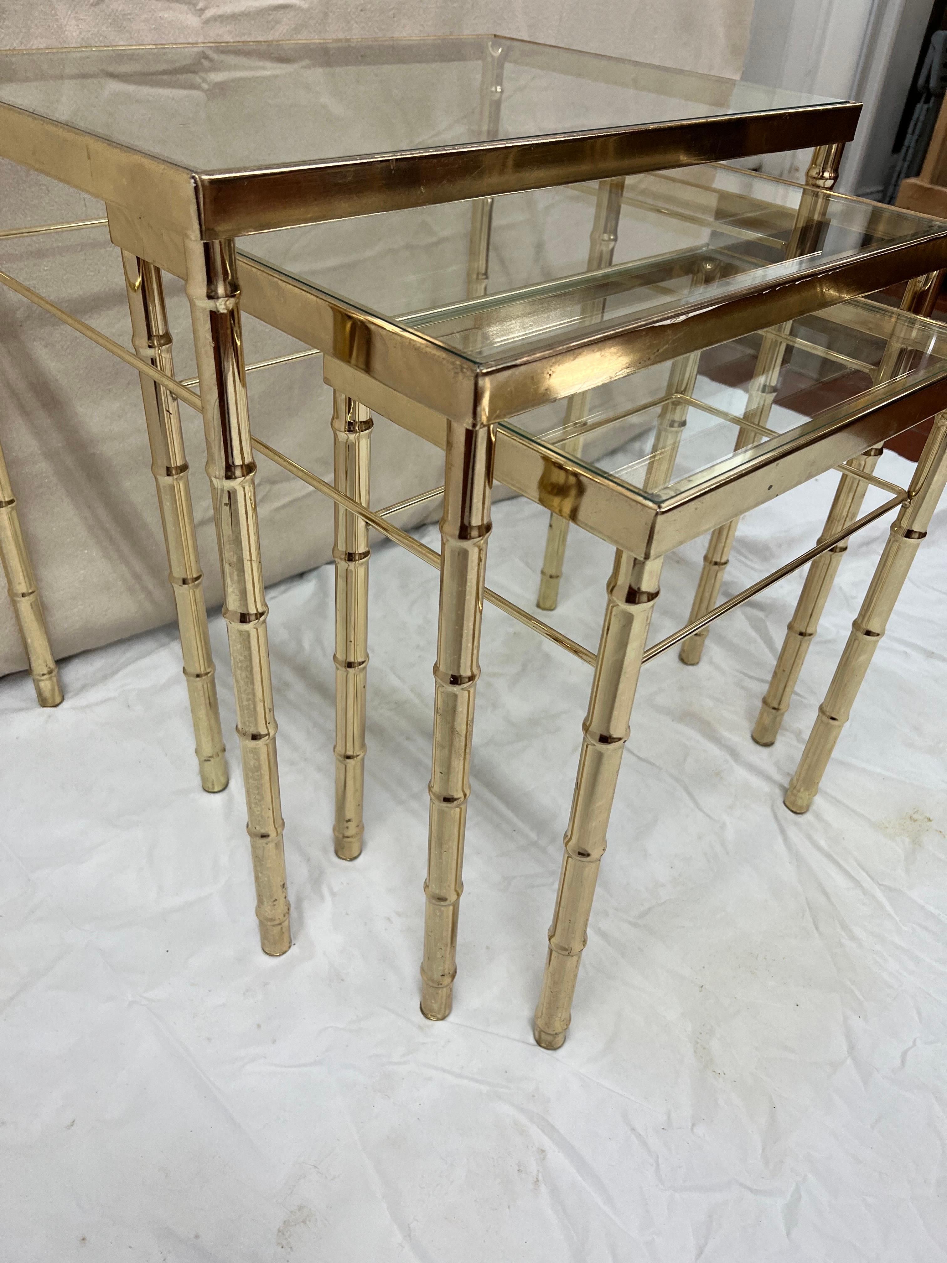 Brass Faux Bamboo Nesting Table Set For Sale 10