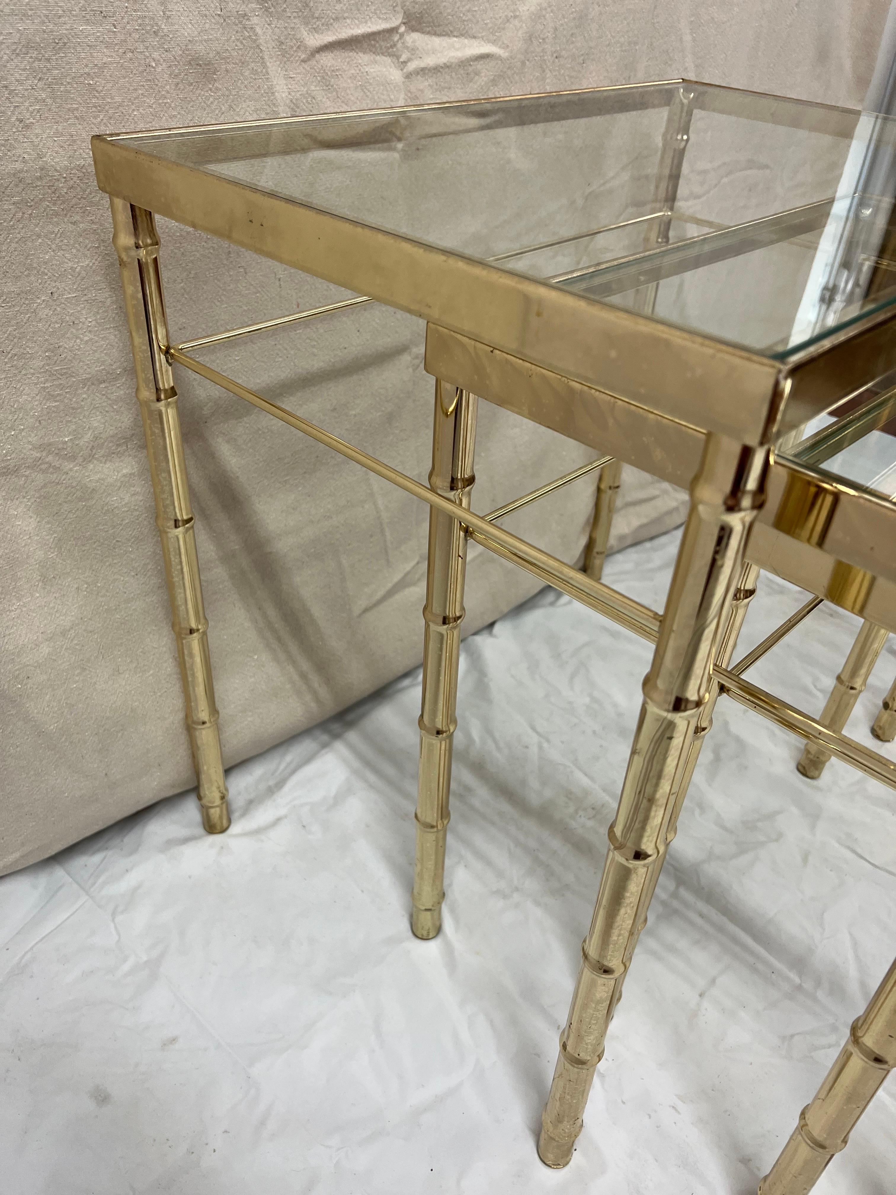 Brass Faux Bamboo Nesting Table Set For Sale 12