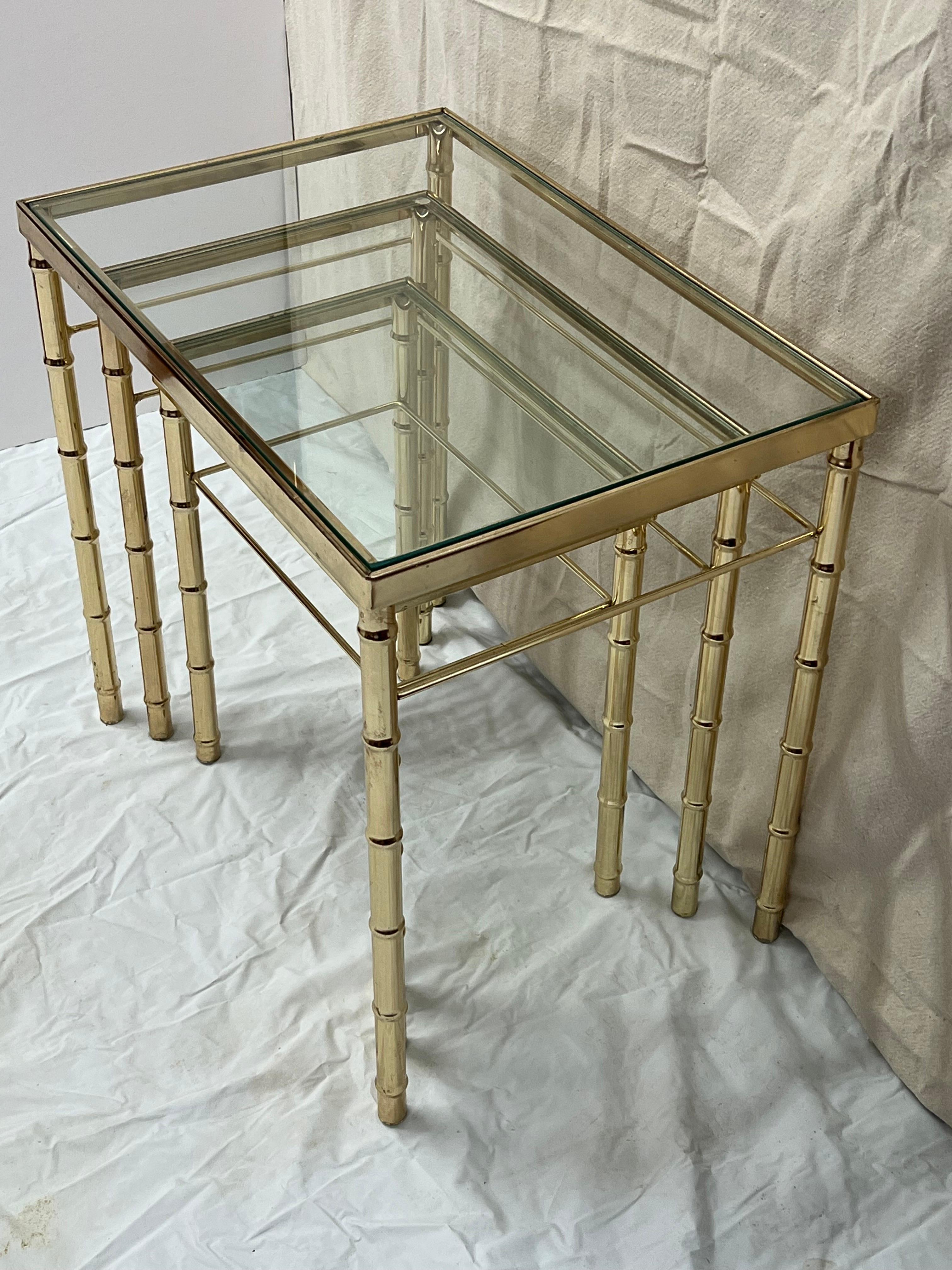 Brass Faux Bamboo Nesting Table Set In Good Condition For Sale In Redding, CT