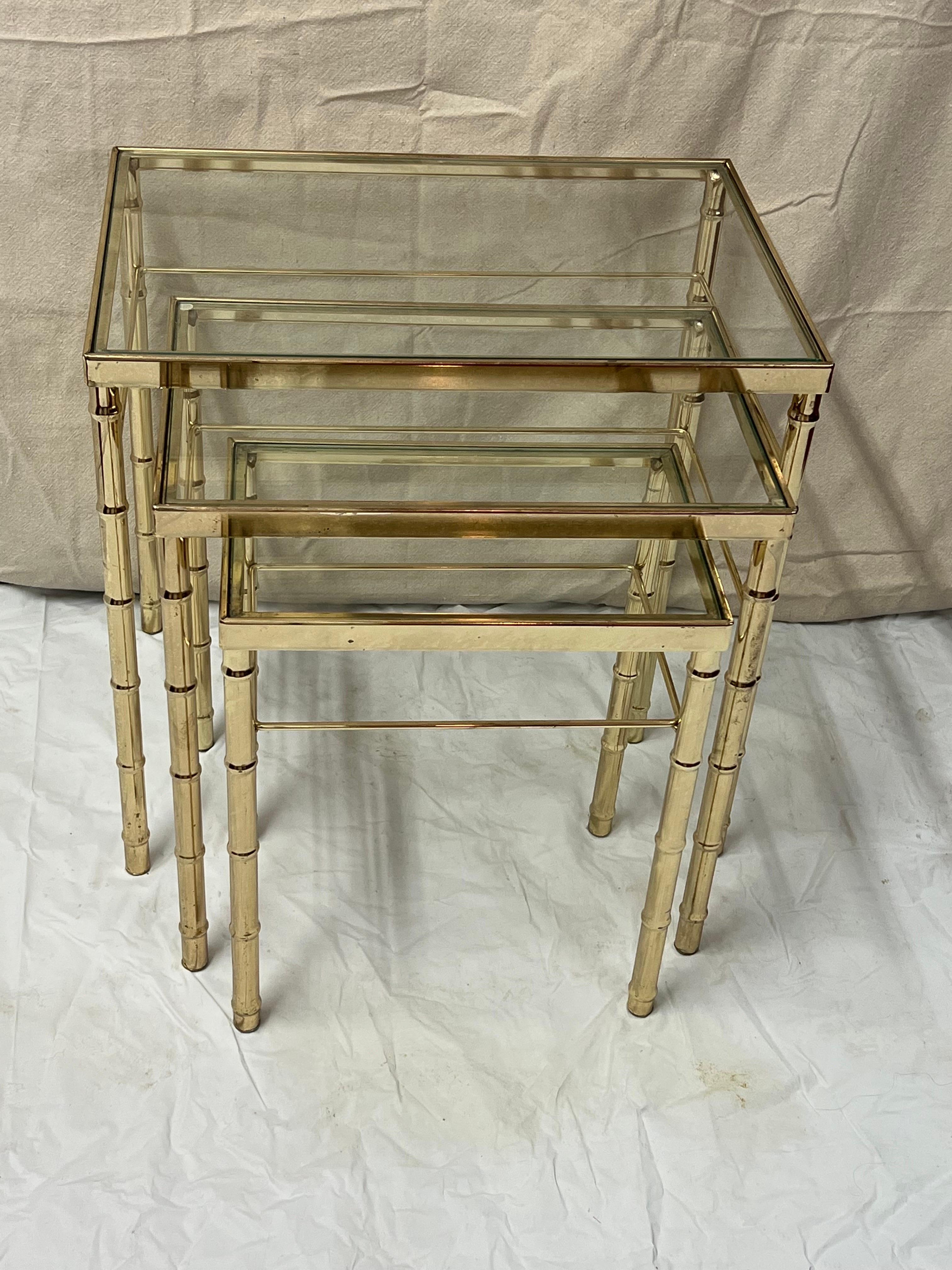 Brass Faux Bamboo Nesting Table Set For Sale 2