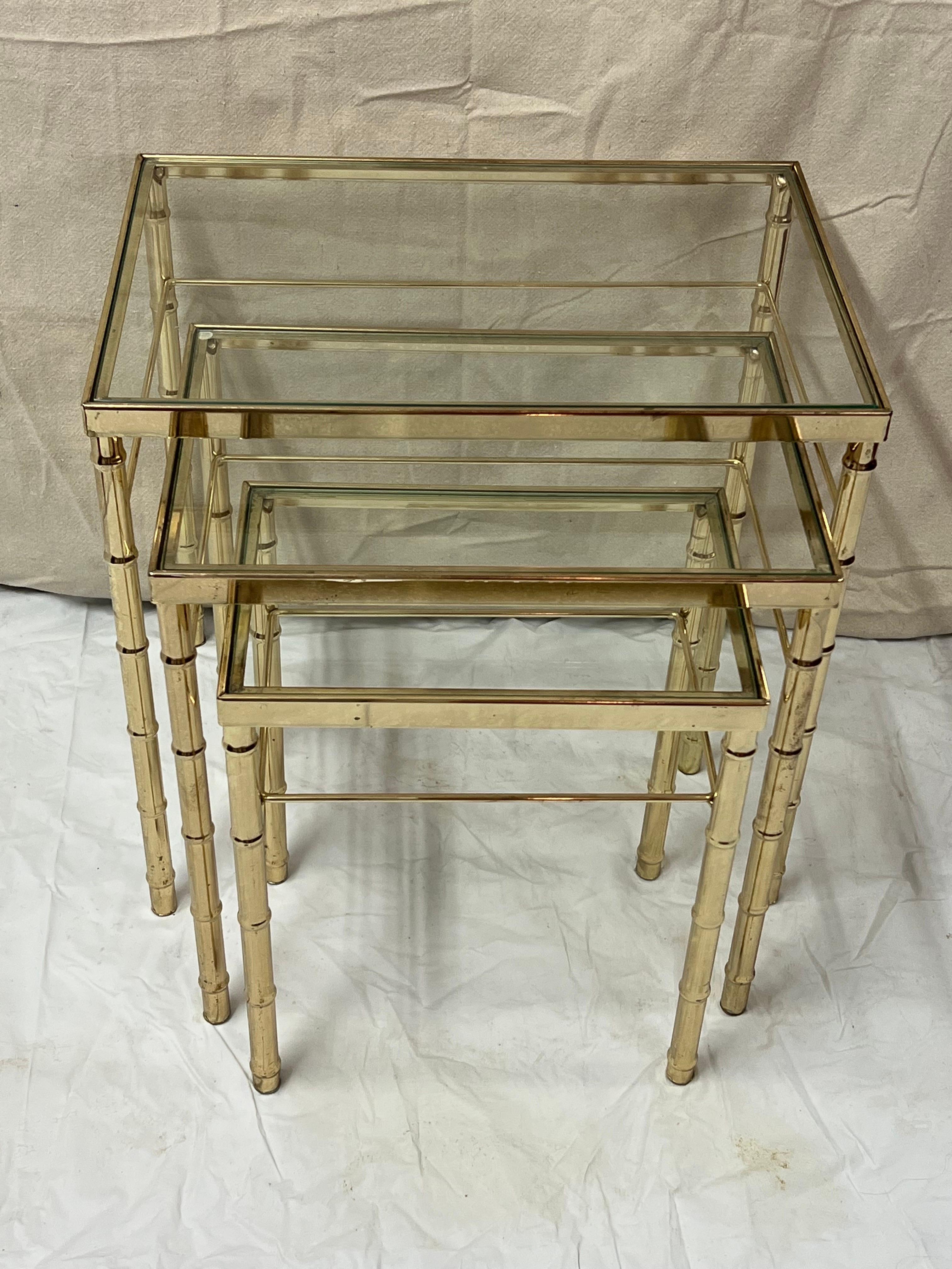 Brass Faux Bamboo Nesting Table Set For Sale 4