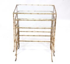 Brass Faux Bamboo Nesting Tables attributed to Maison Bagues