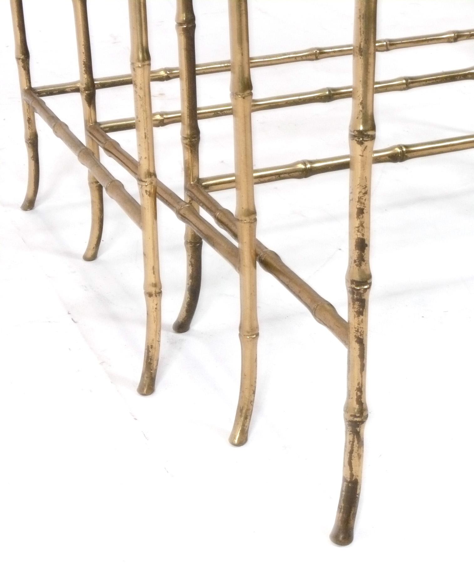 Hollywood Regency Brass Faux Bamboo Nesting Tables attributed to Maison Bagues  For Sale