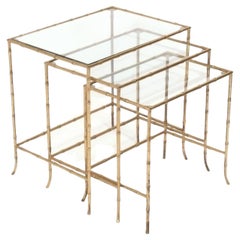 Vintage Brass Faux Bamboo Nesting Tables attributed to Maison Bagues 