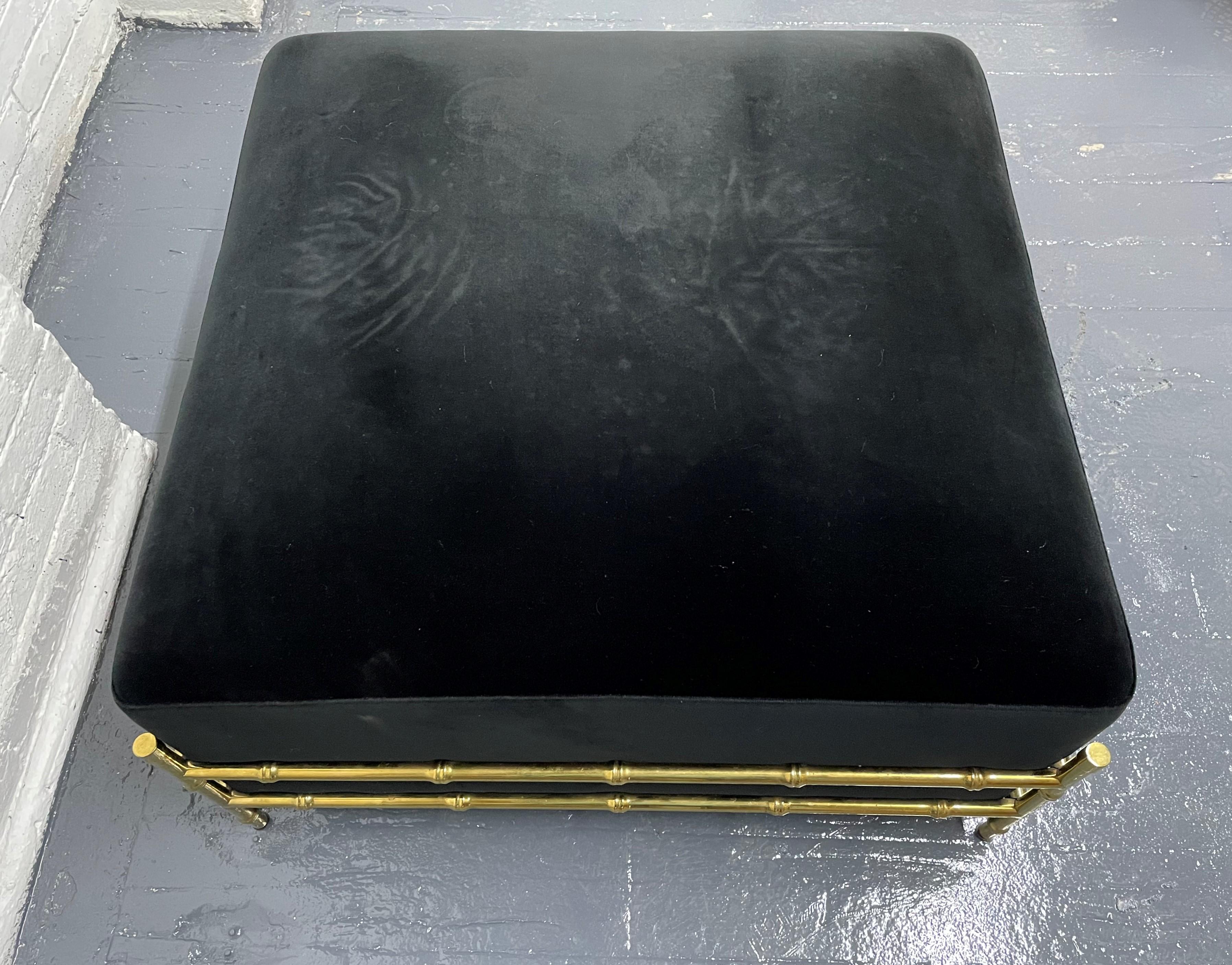 Brass Faux Bamboo Ottoman In Good Condition For Sale In New York, NY