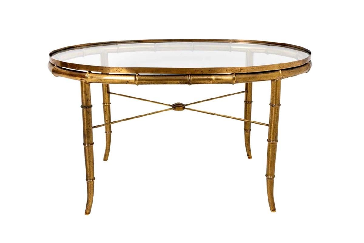 Brass Faux Bamboo Oval Coffee Table 2