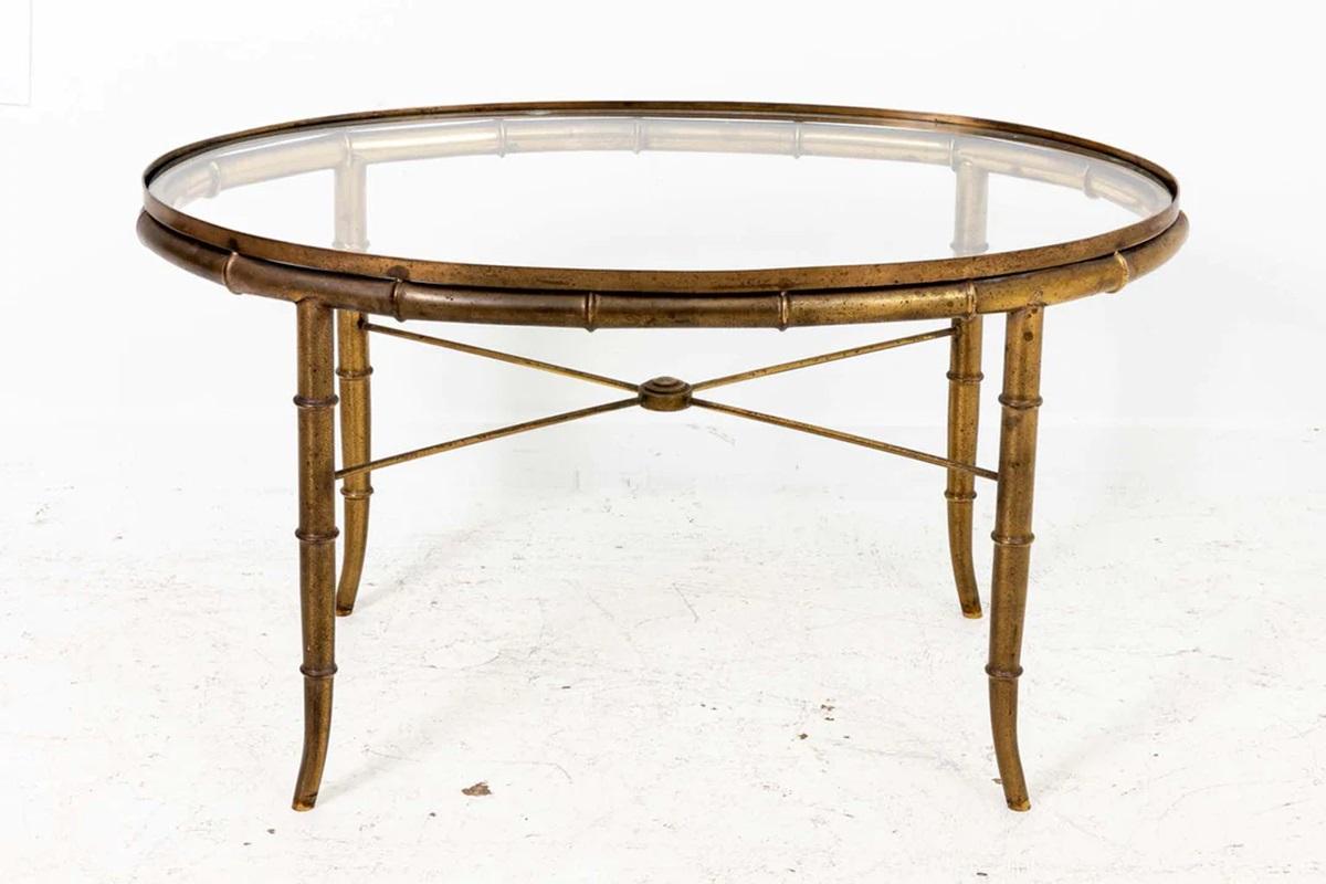 Italian Brass Faux Bamboo Oval Coffee Table