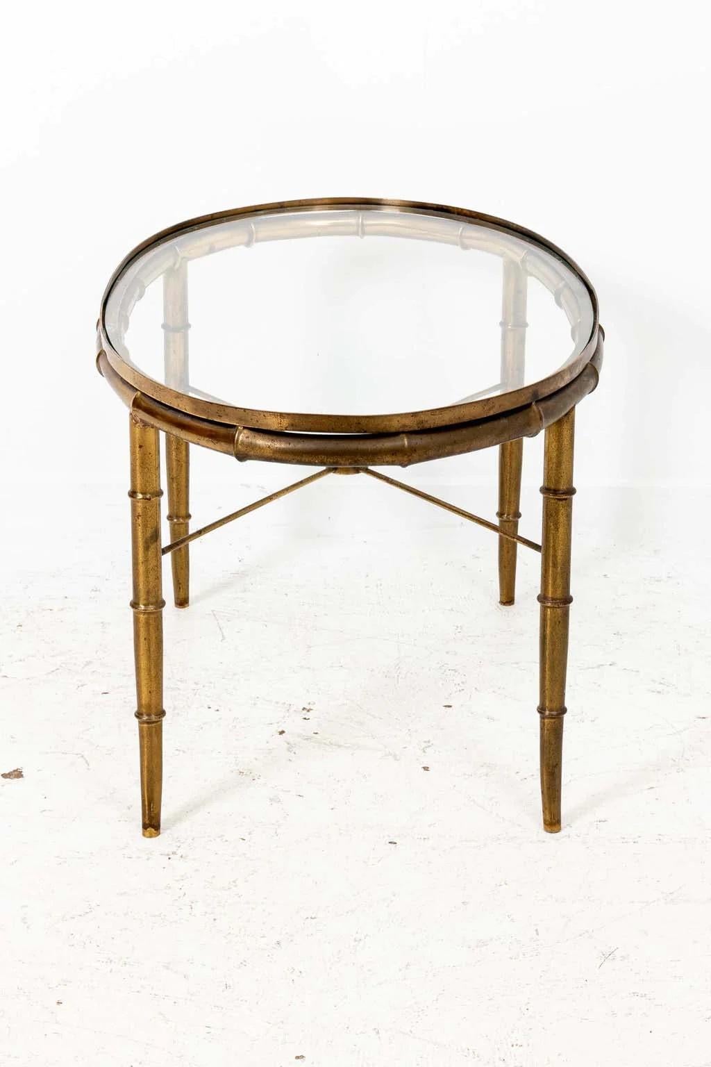 Gilt Brass Faux Bamboo Oval Coffee Table