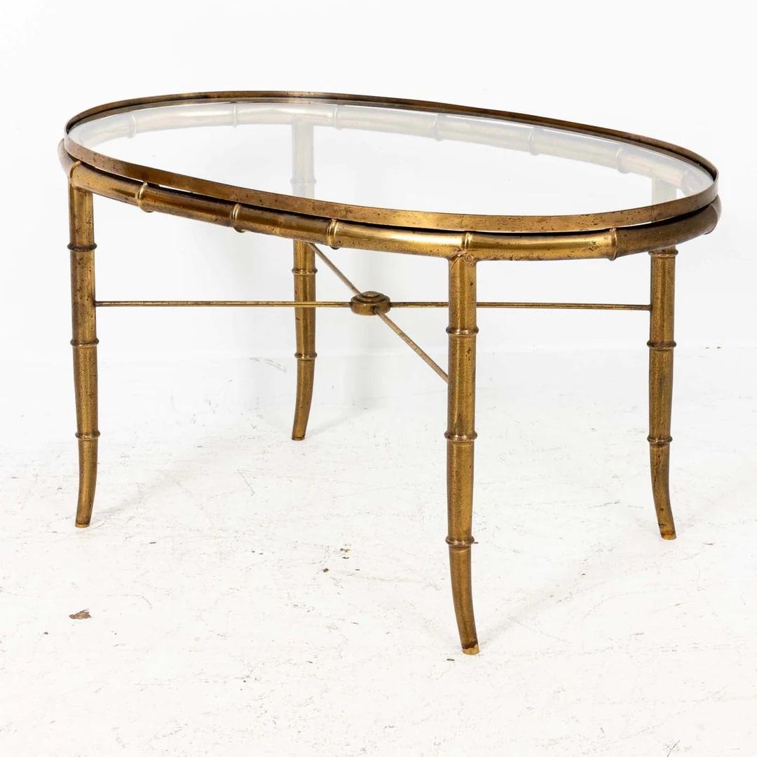 Brass Faux Bamboo Oval Coffee Table In Good Condition In New York, NY