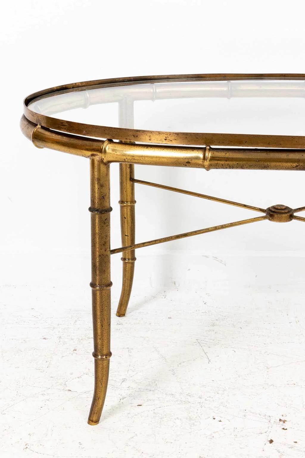 20th Century Brass Faux Bamboo Oval Coffee Table