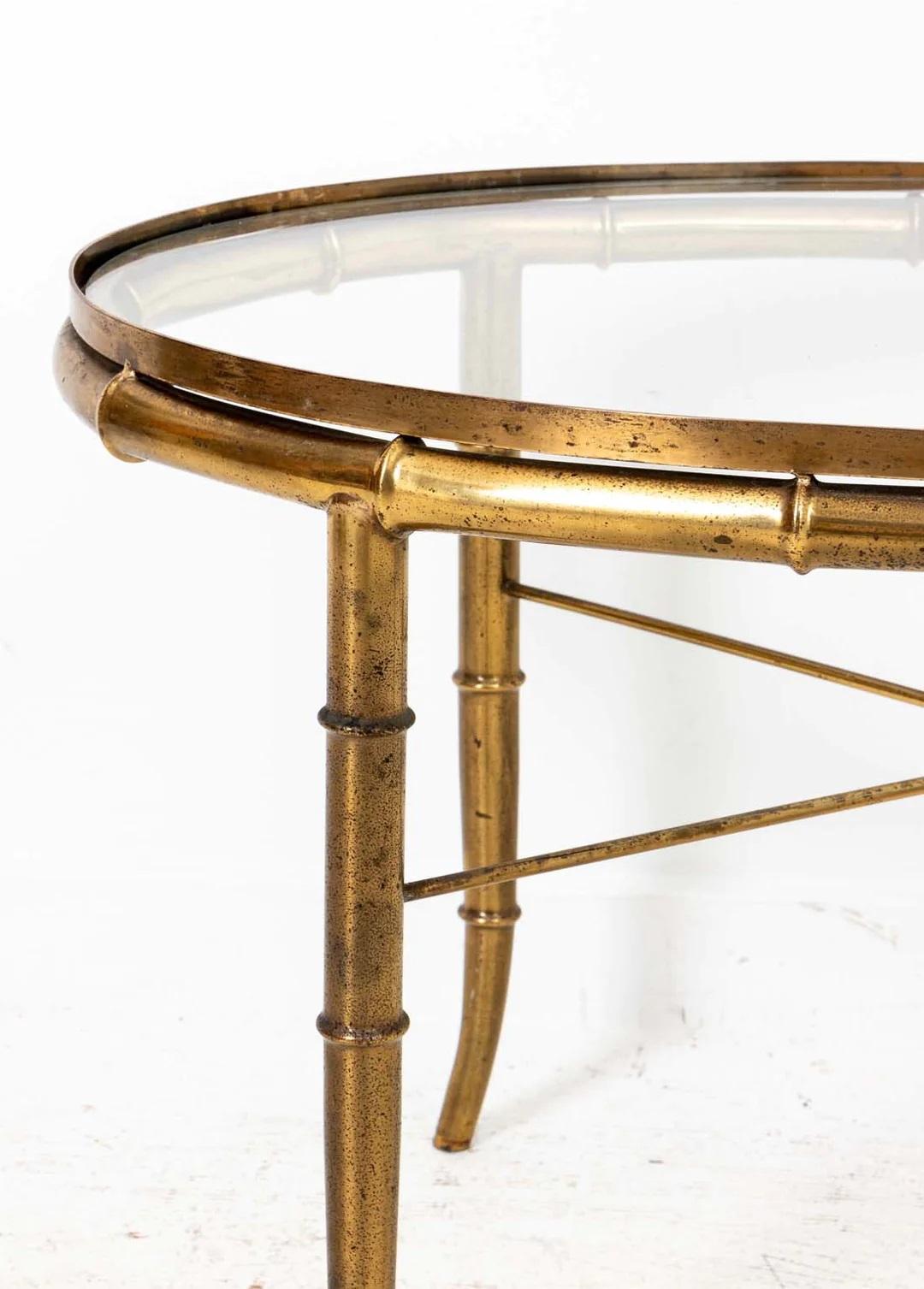 Glass Brass Faux Bamboo Oval Coffee Table