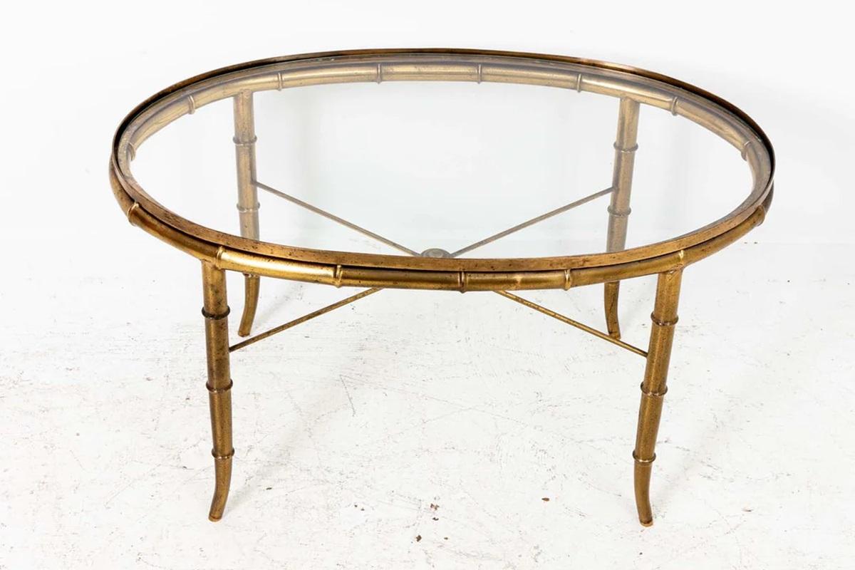 Brass Faux Bamboo Oval Coffee Table 1